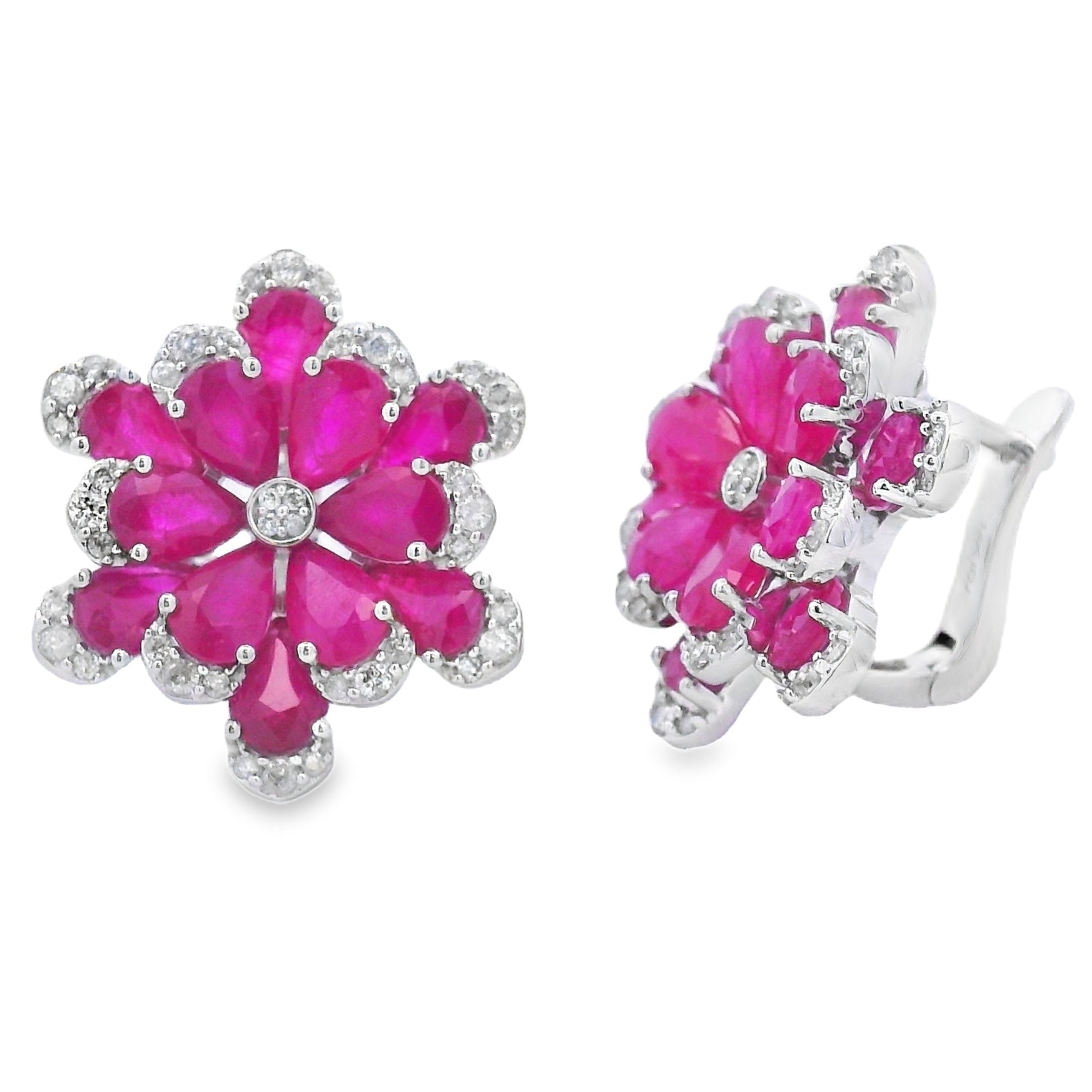 13.43ct Ruby Diamond Dangle Earrings 14KT White Gold on sale at MyriadMart