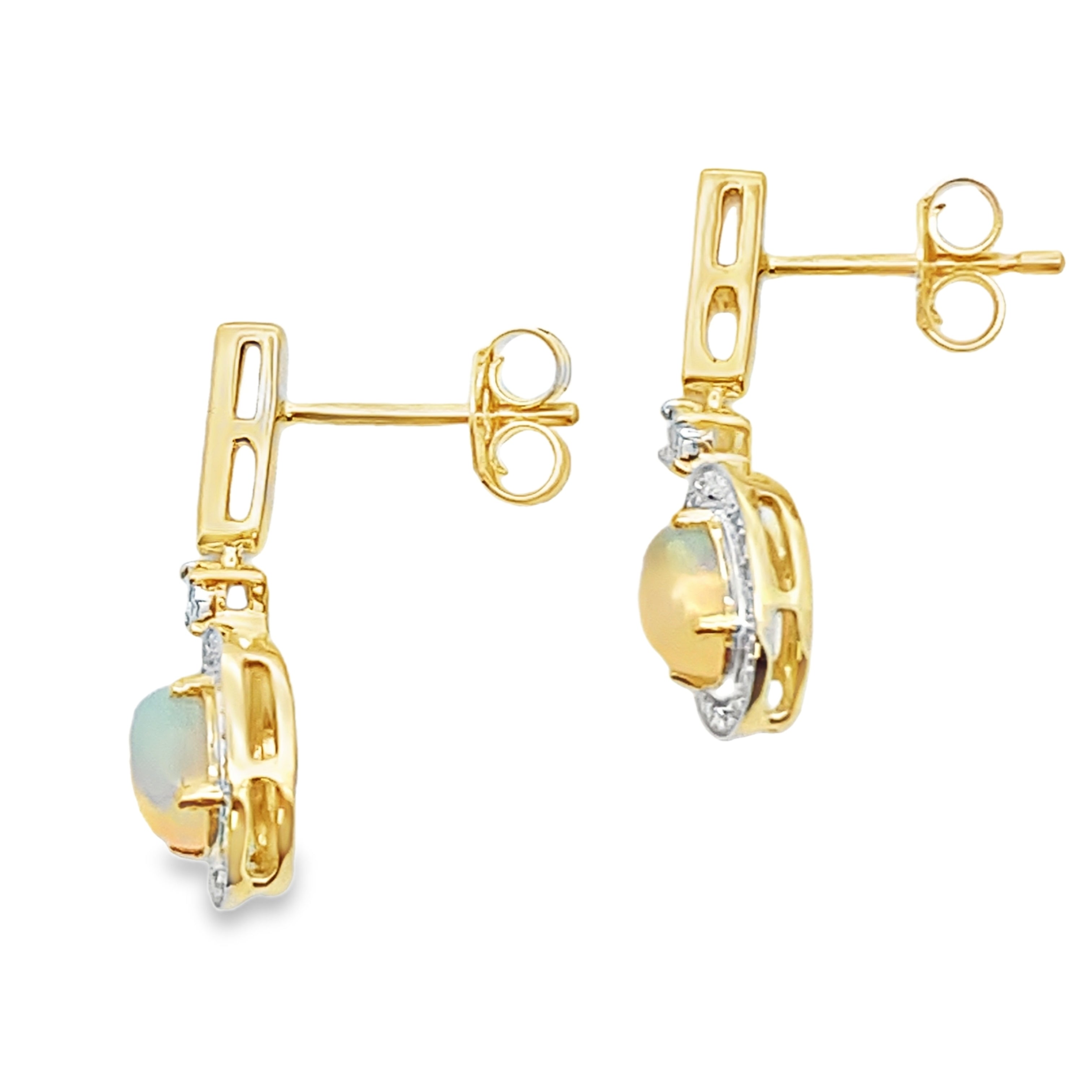 .75ct Opal Diamond Dangle Earrings 10KT Yellow Gold on sale at MyriadMart