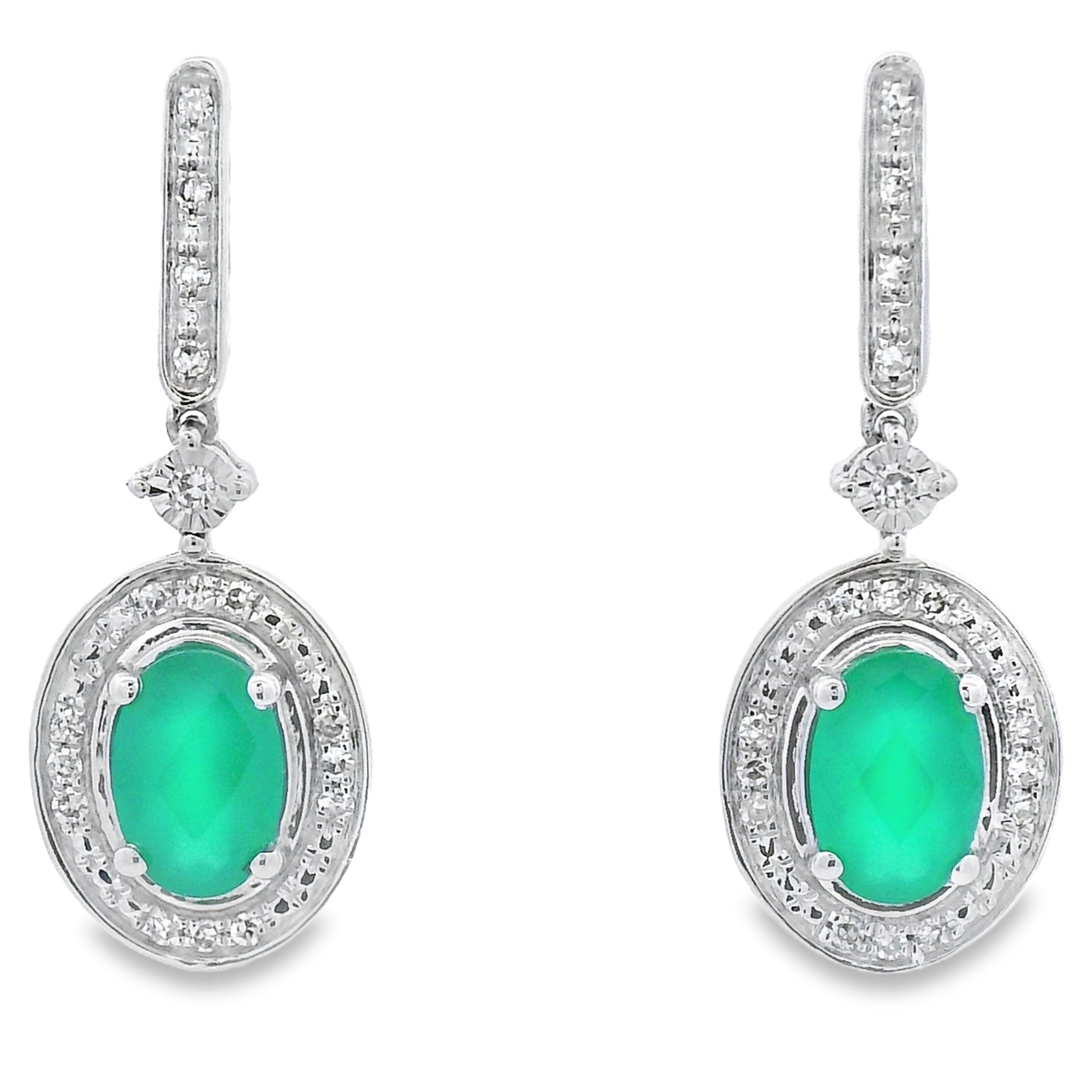 Chalcedony Diamond Dangle Earrings 10KT White Gold on sale at MyriadMart