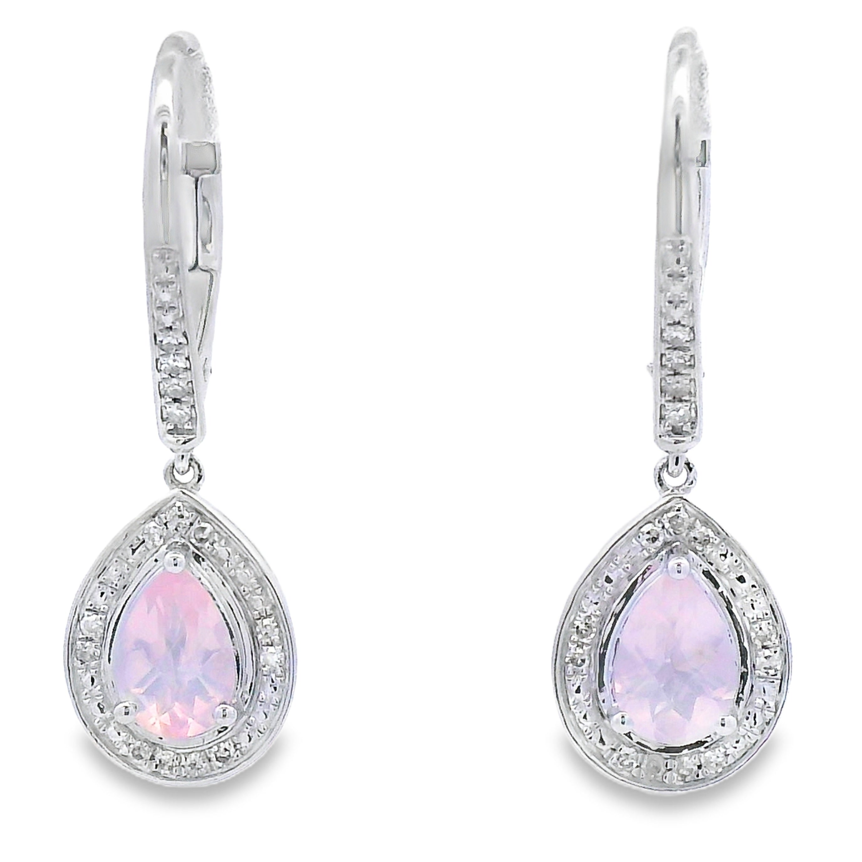 Rose Quartz Diamond Dangle Earrings 10KT White Gold on sale at MyriadMart