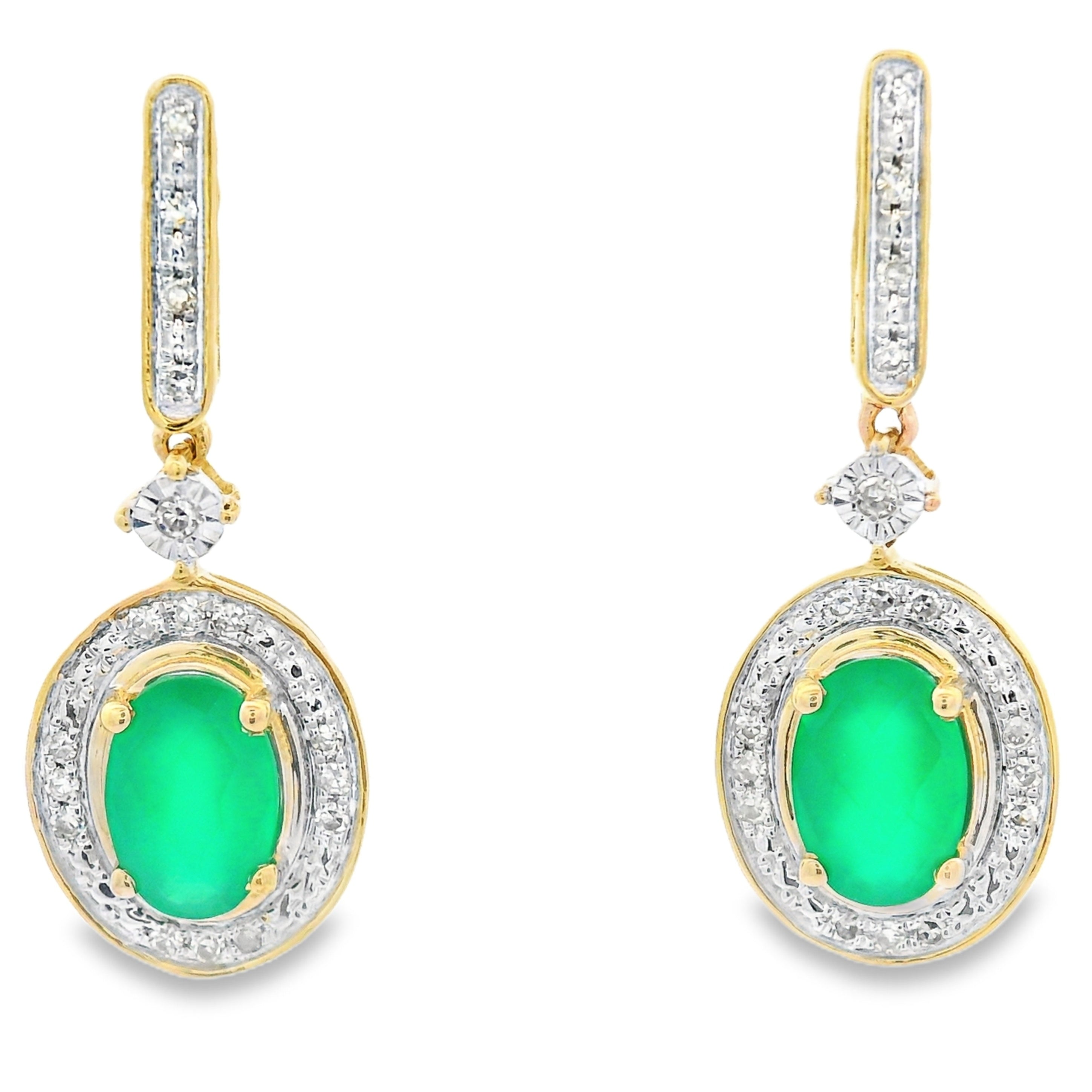 Chalcedony Diamond Dangle Earrings 10KT Yellow Gold on sale at MyriadMart