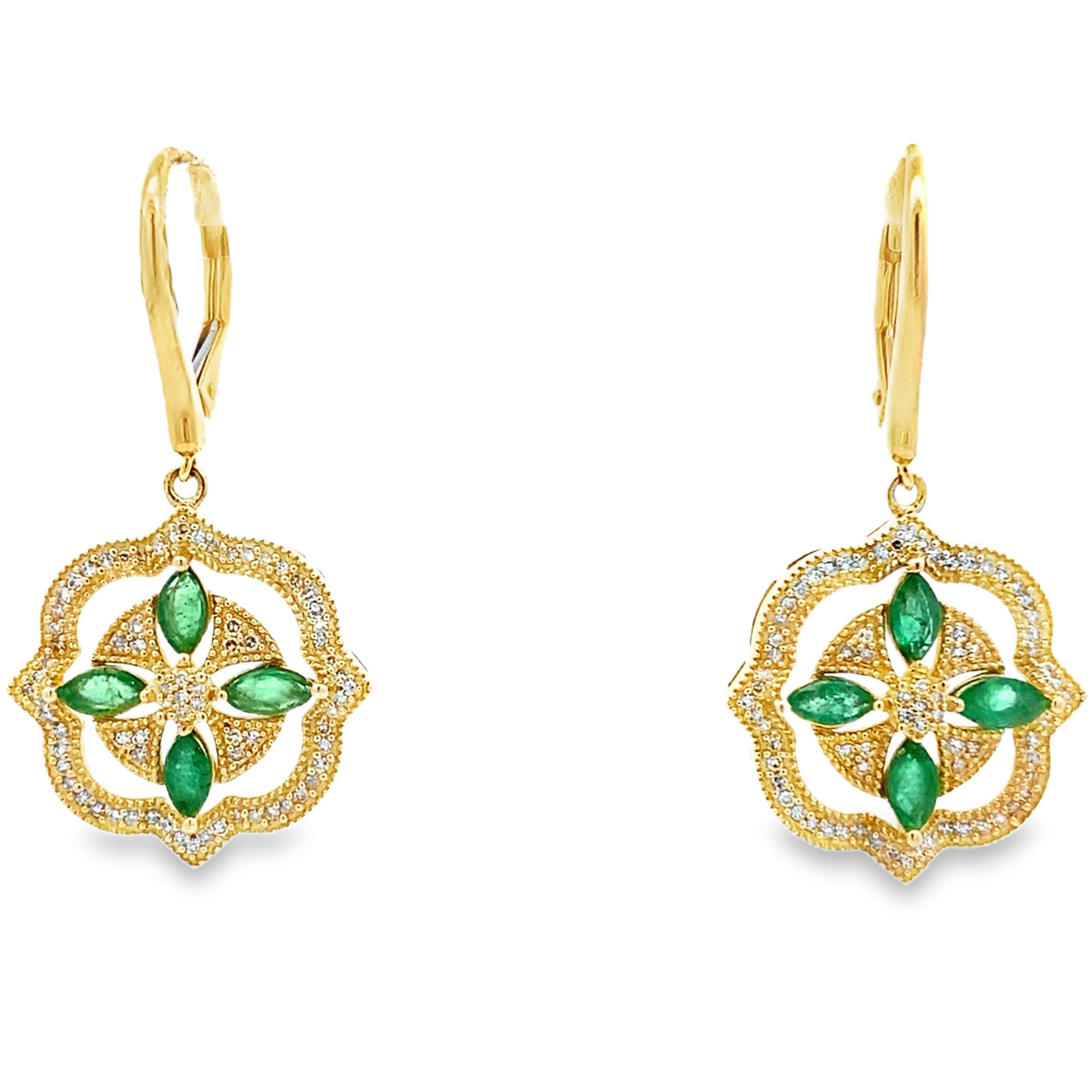 1.28ct Emerald Diamond Dangle Earrings 14KT Yellow Gold on sale at MyriadMart
