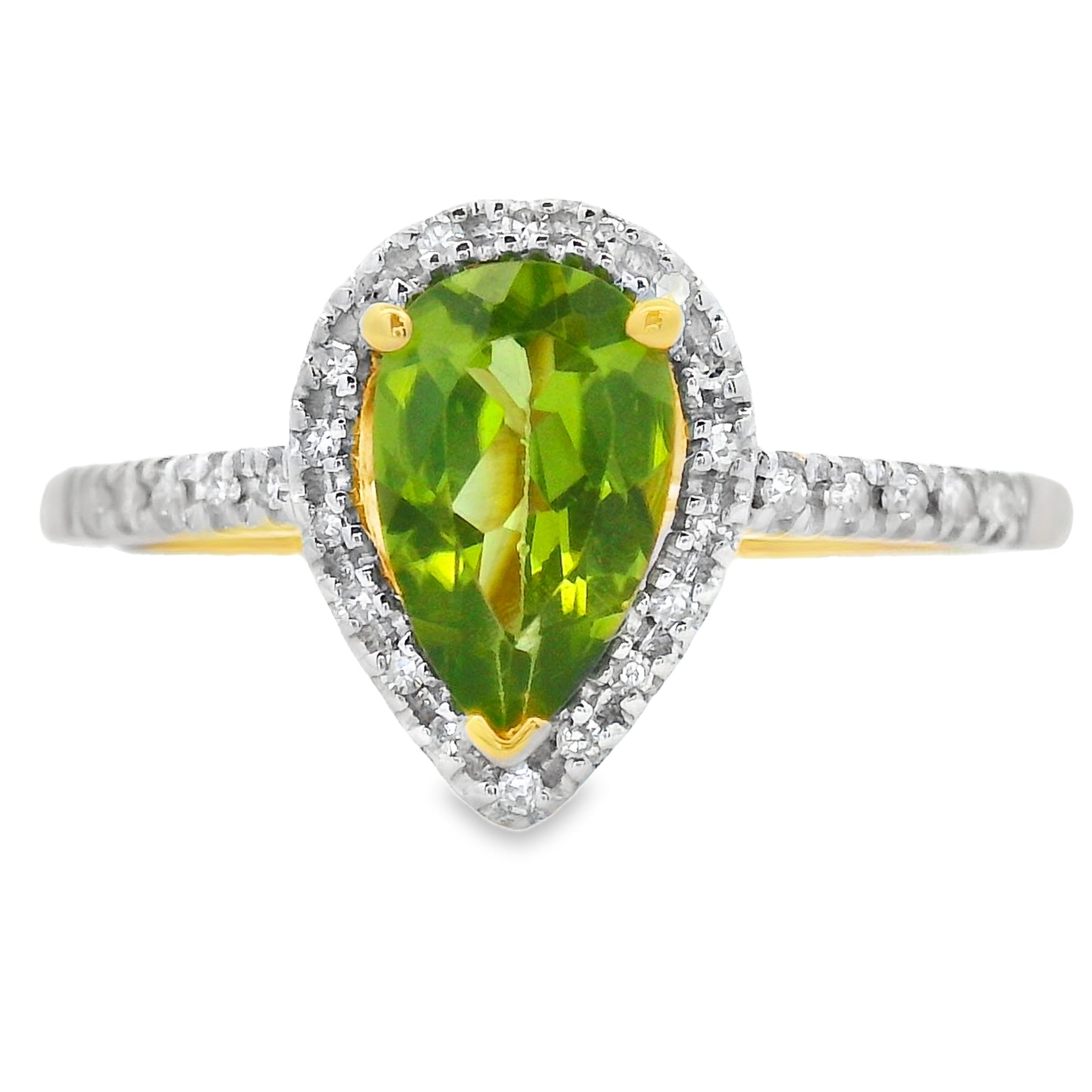 Natural 1.10ct Peridot Diamond Ring 14KT Yellow Gold on sale at MyriadMart