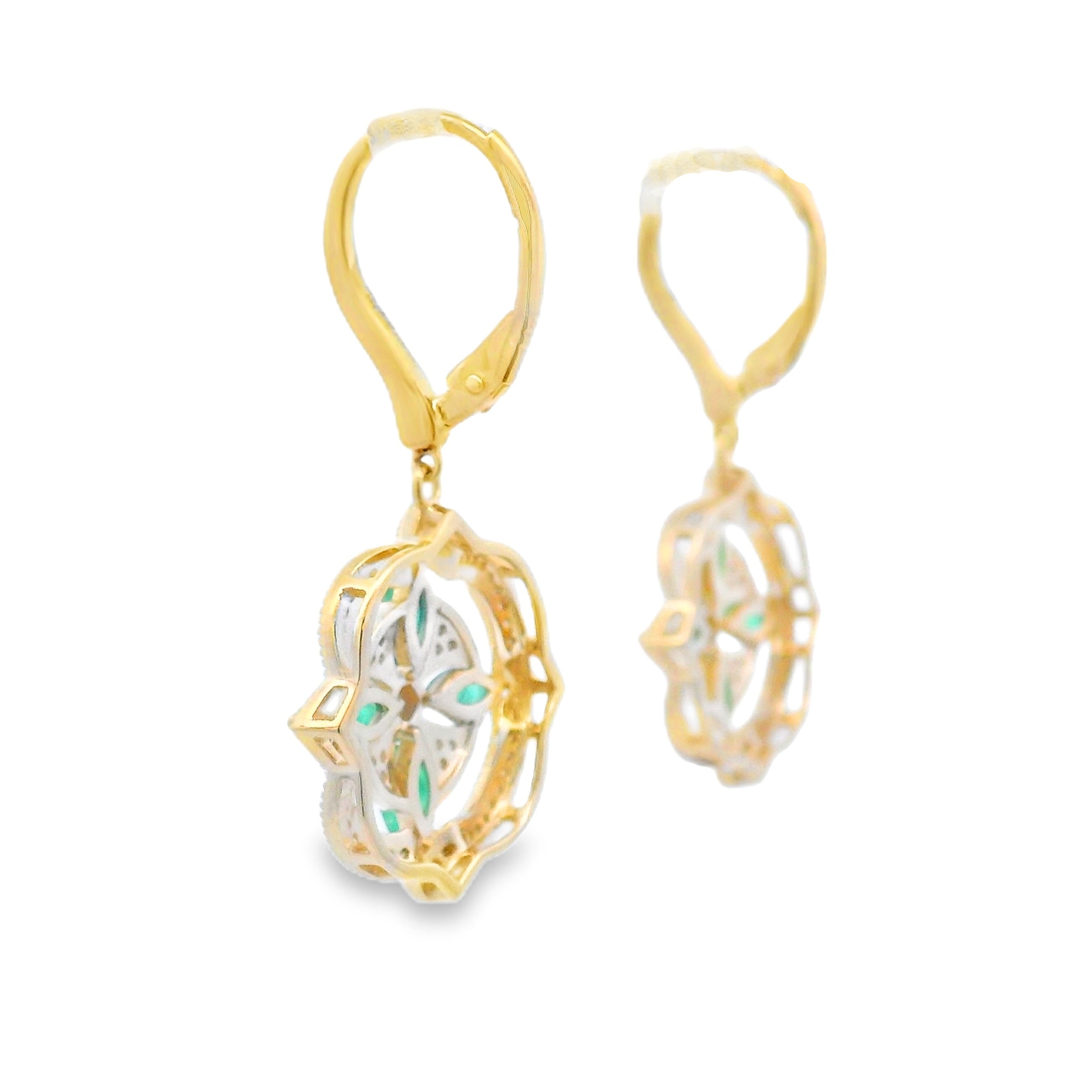 1.28ct Emerald Diamond Dangle Earrings 14KT Yellow Gold on sale at MyriadMart