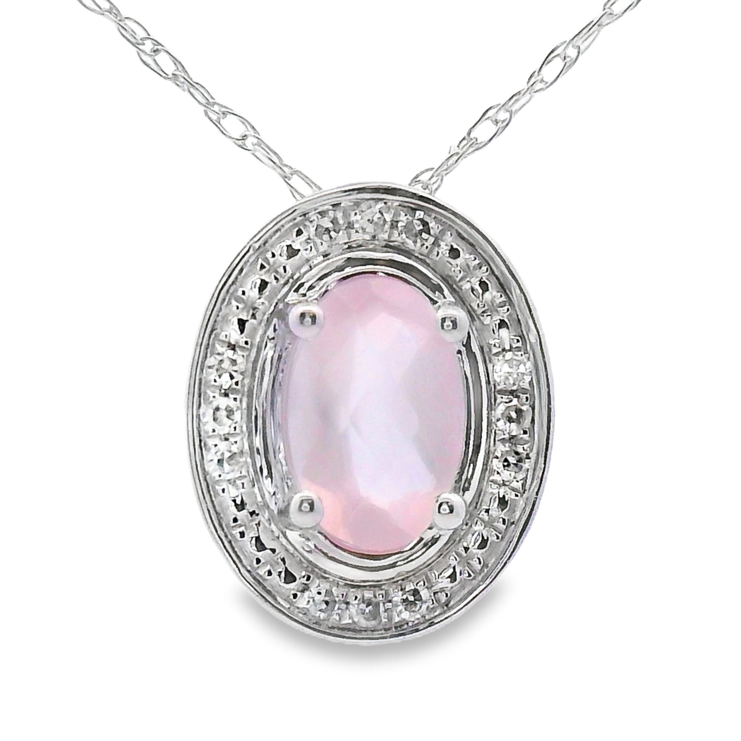 Rose Quartz Diamond Fashion Pendants 10KT White Gold on sale at MyriadMart
