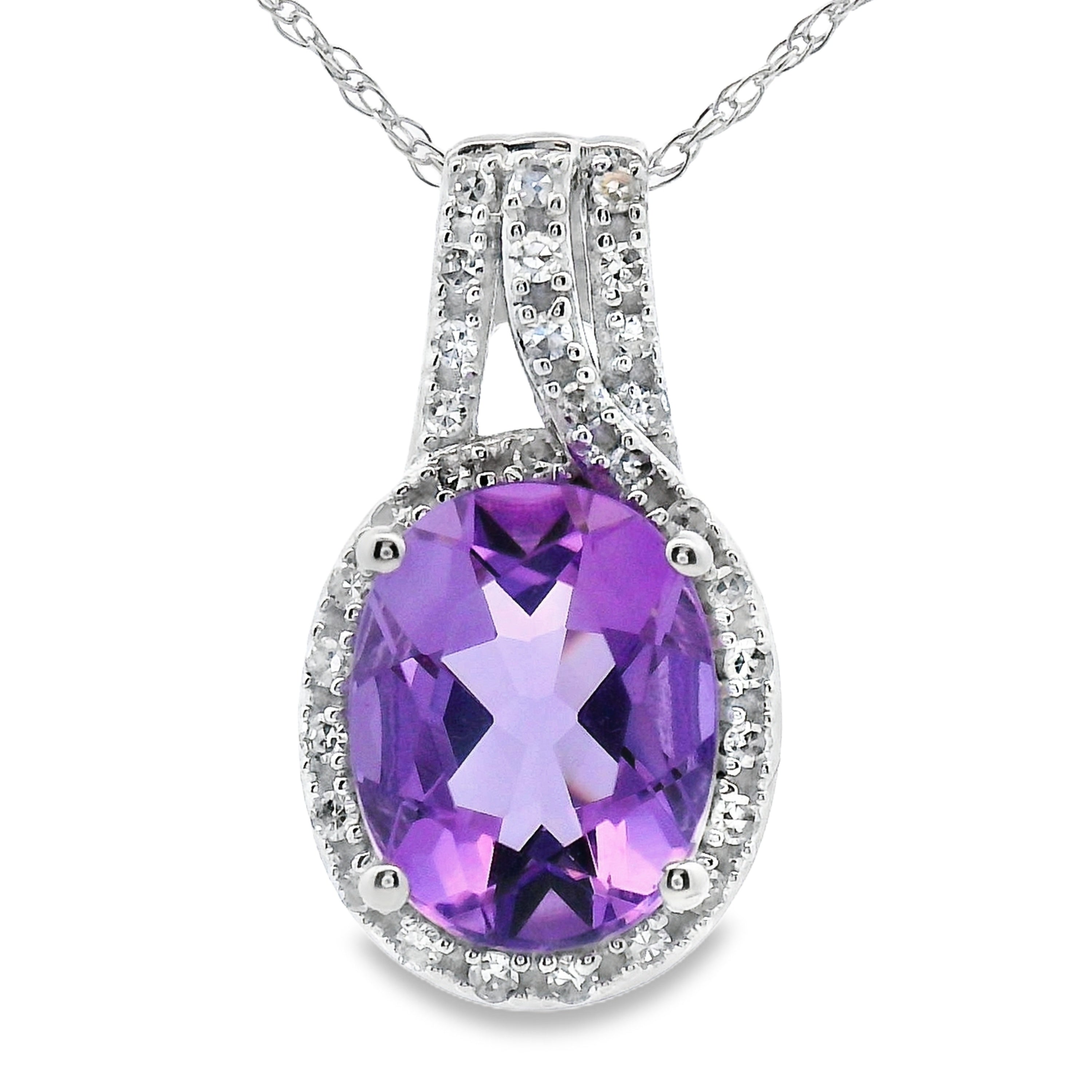 Amethyst Diamond Fashion Pendants 10KT White Gold on sale at MyriadMart