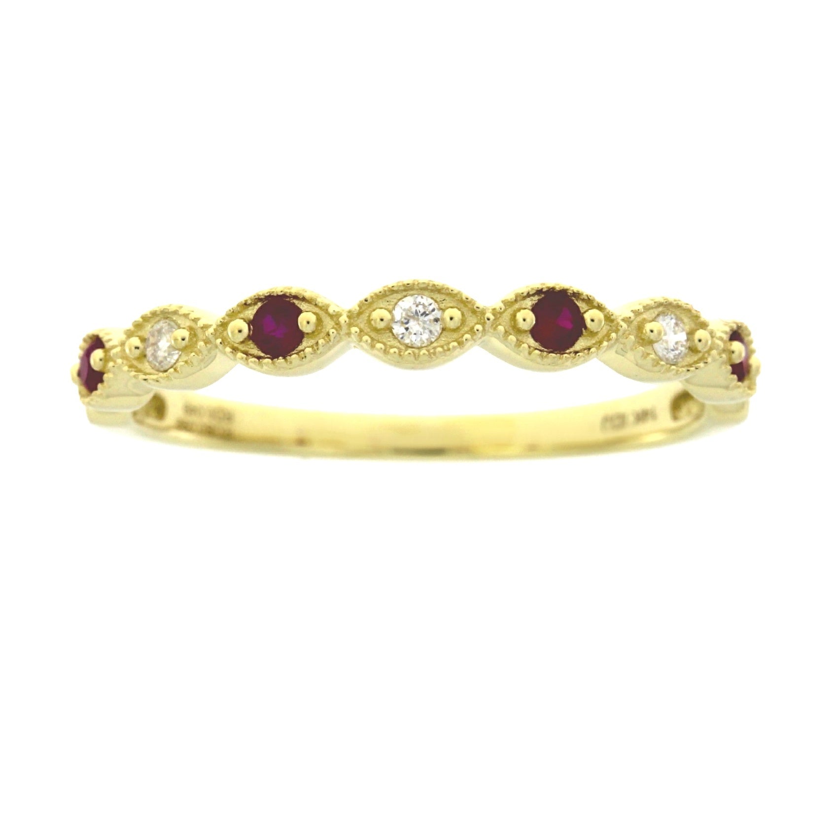 .15ct Ruby Diamond Wedding Band Ring 14KT Yellow Gold on sale at MyriadMart