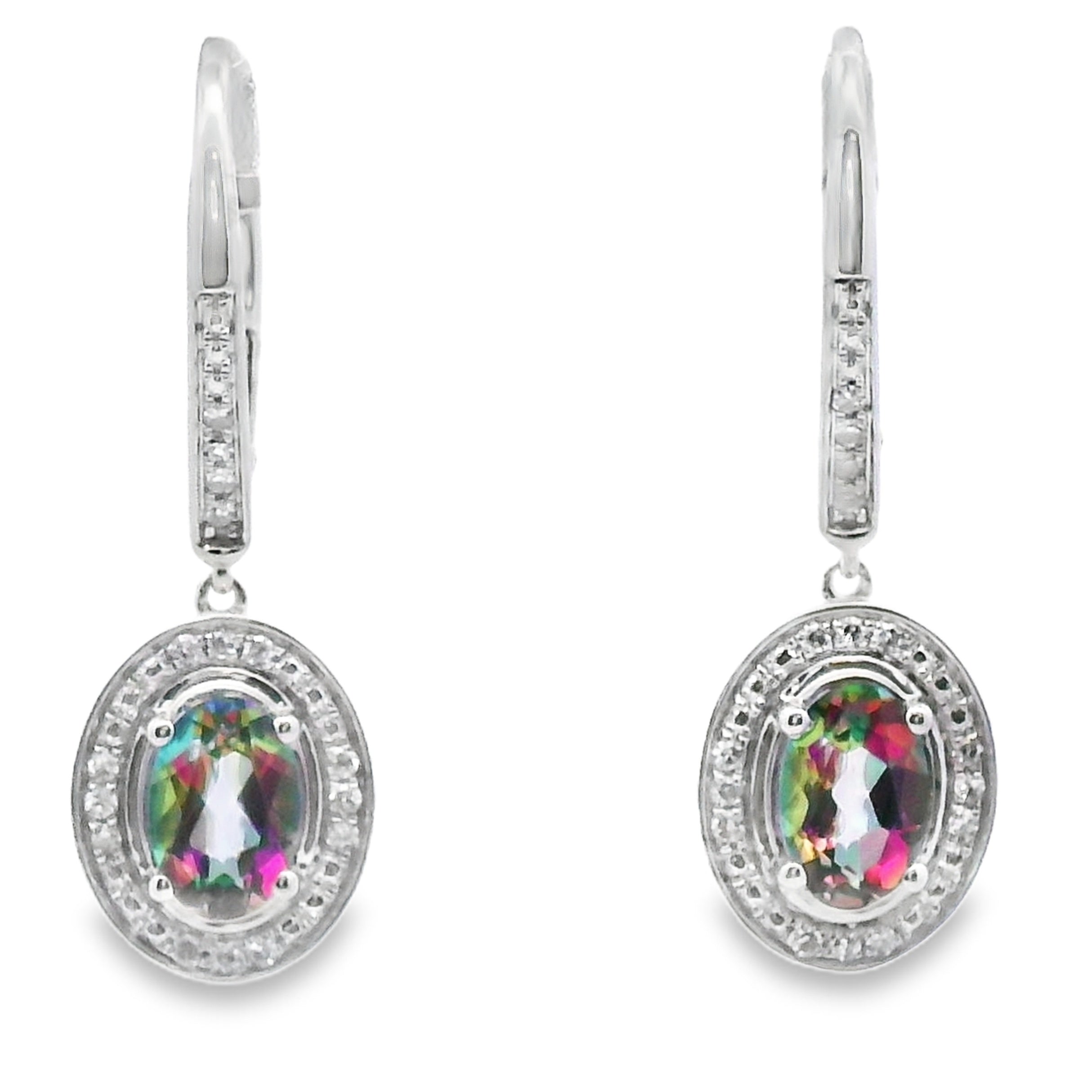.89ct Mystic Fire Topaz Dangle Earrings 10KT White Gold on sale at MyriadMart