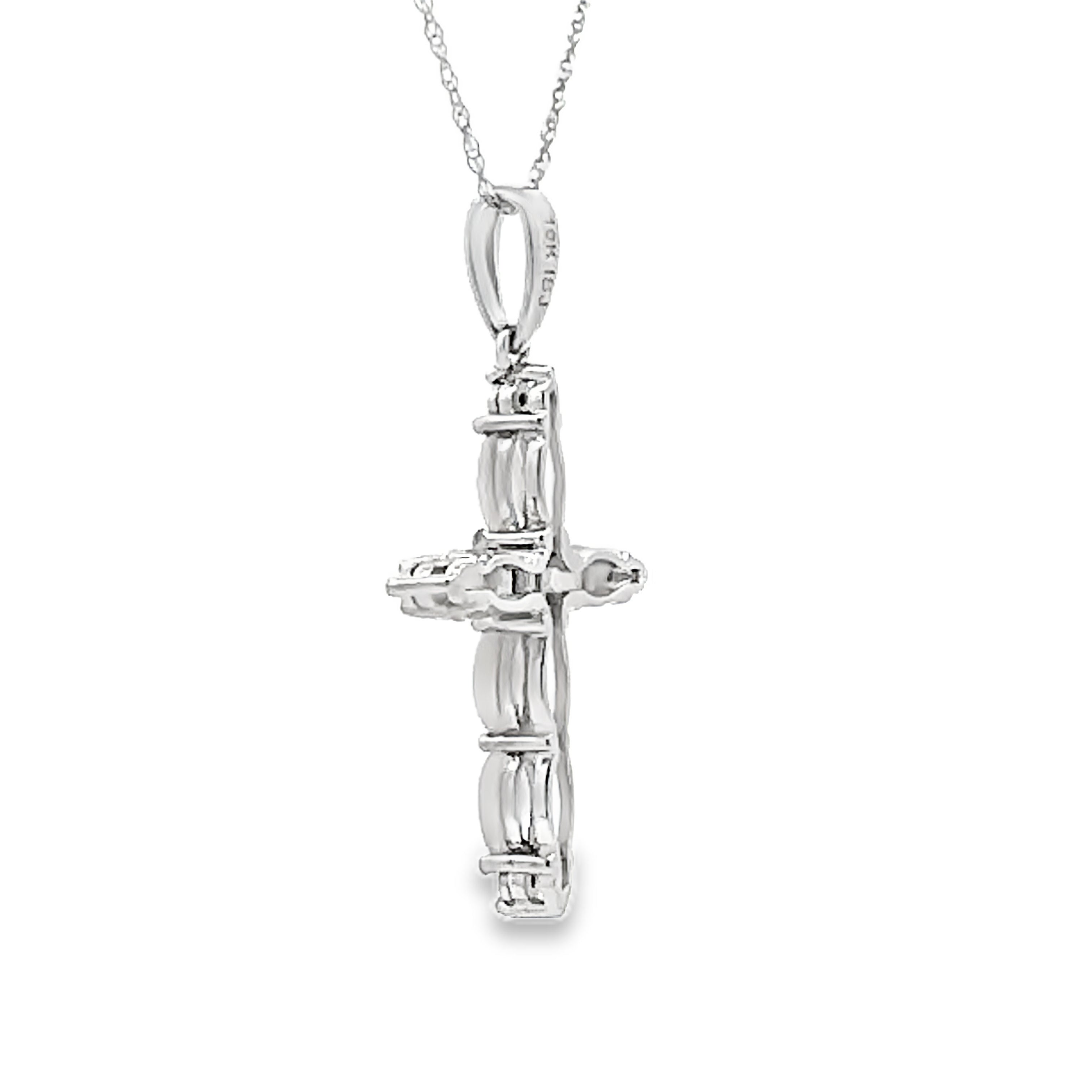 Opal Diamond Cross Religious Pendant 10KT White Gold on sale at MyriadMart