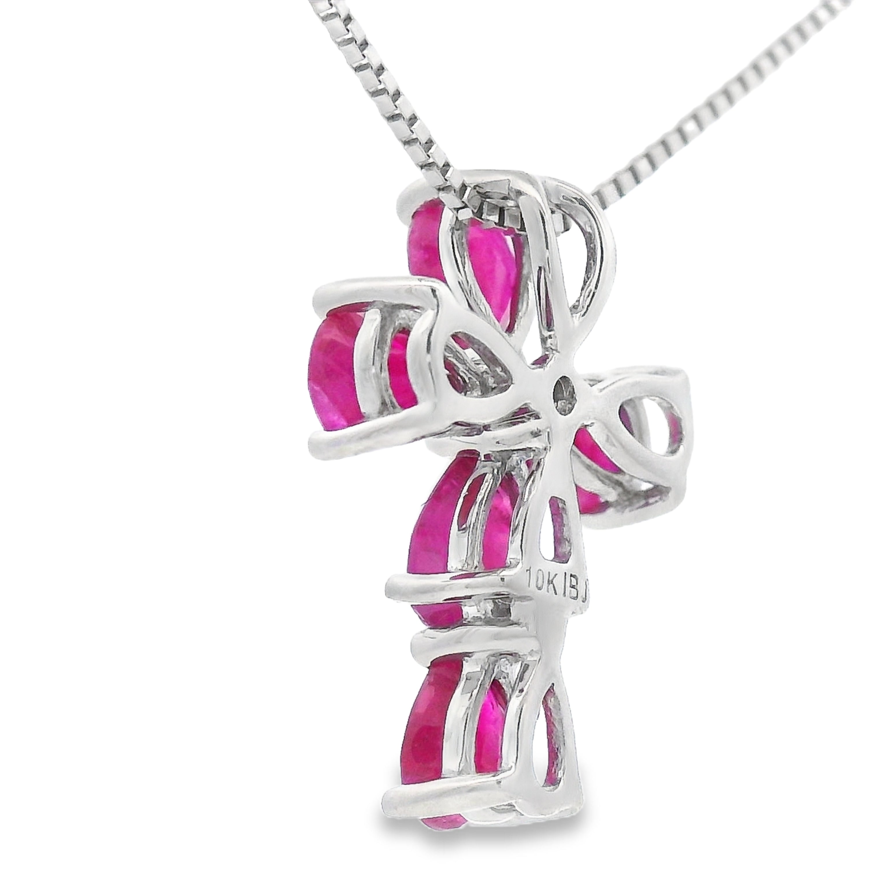 Ruby Diamond Cross Religious Pendant 10KT White Gold on sale at MyriadMart