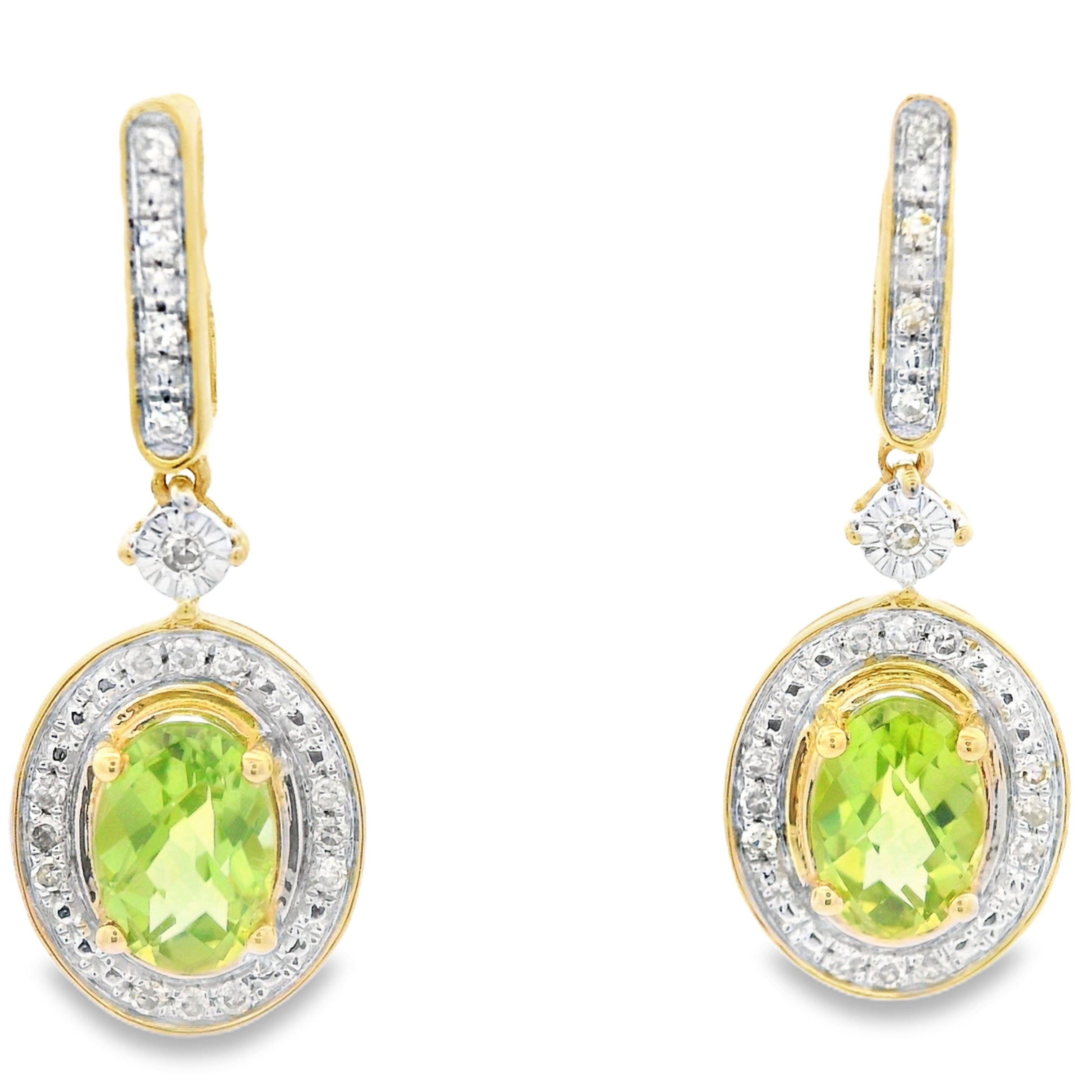 1.23ct Peridot Diamond Dangle Earrings 10KT Yellow Gold on sale at MyriadMart