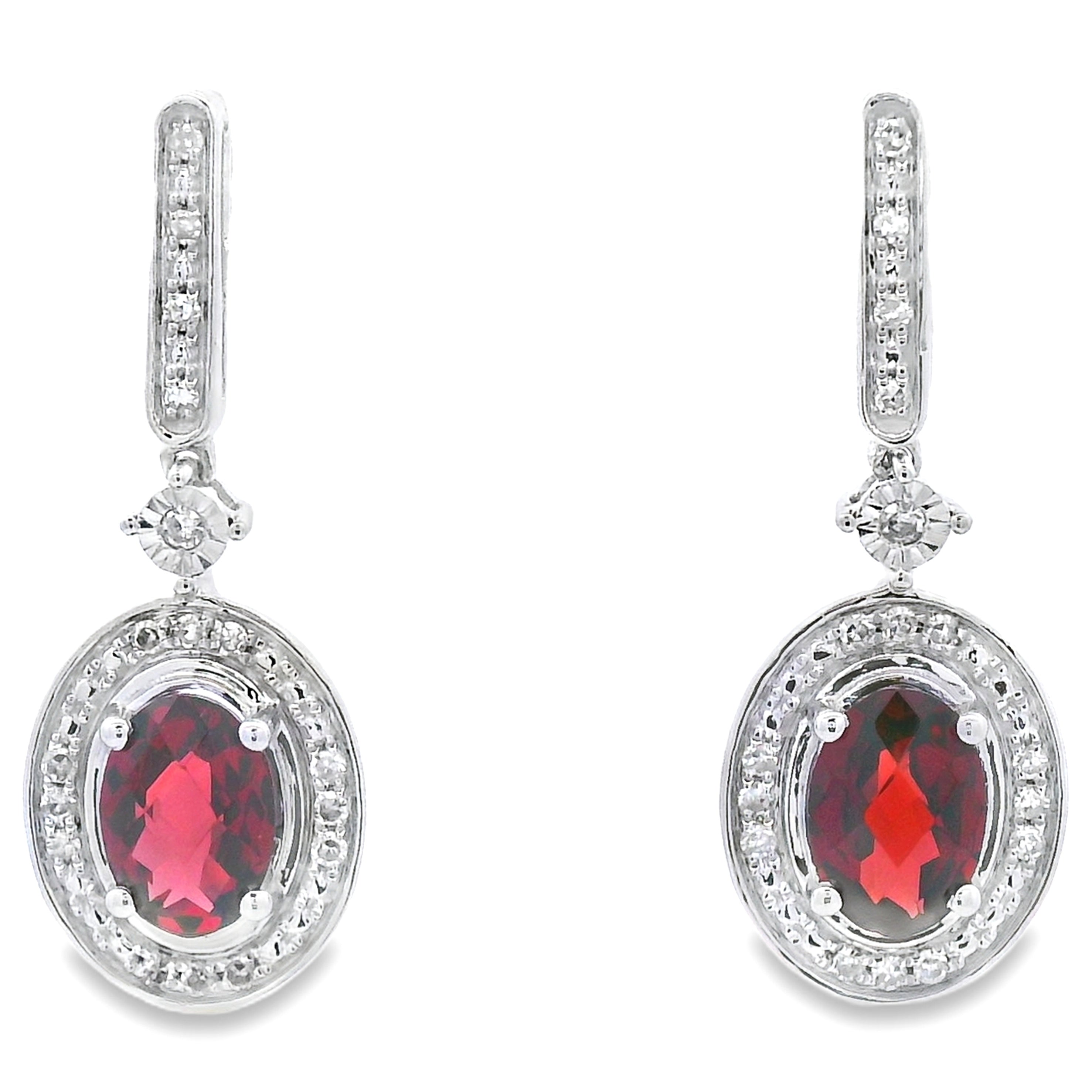 1.20ct Garnet Diamond Dangle Earrings 10KT White Gold on sale at MyriadMart