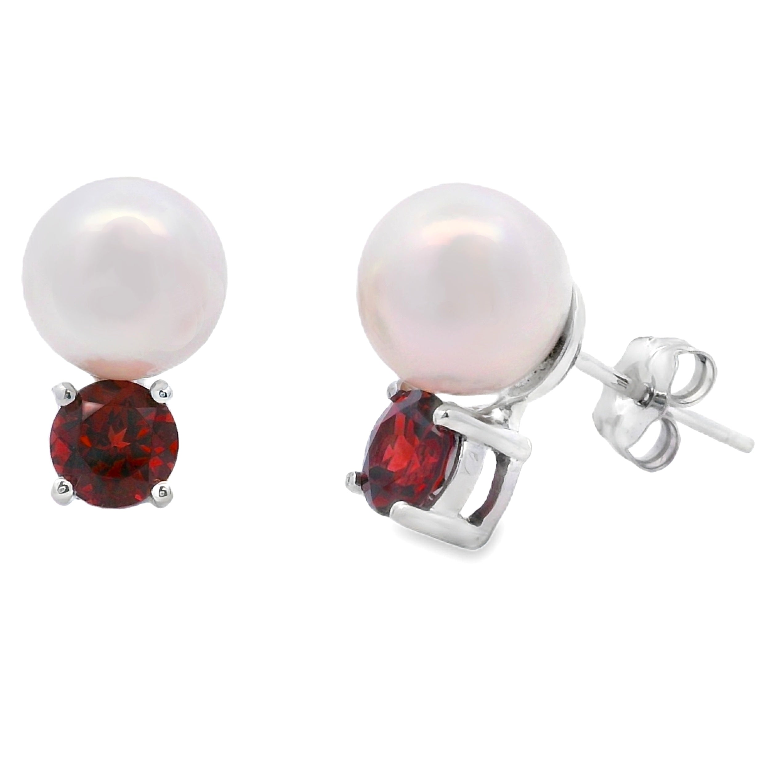 1.20ct FW Pearl Garnet Stud Earrings 14KT White Gold on sale at MyriadMart