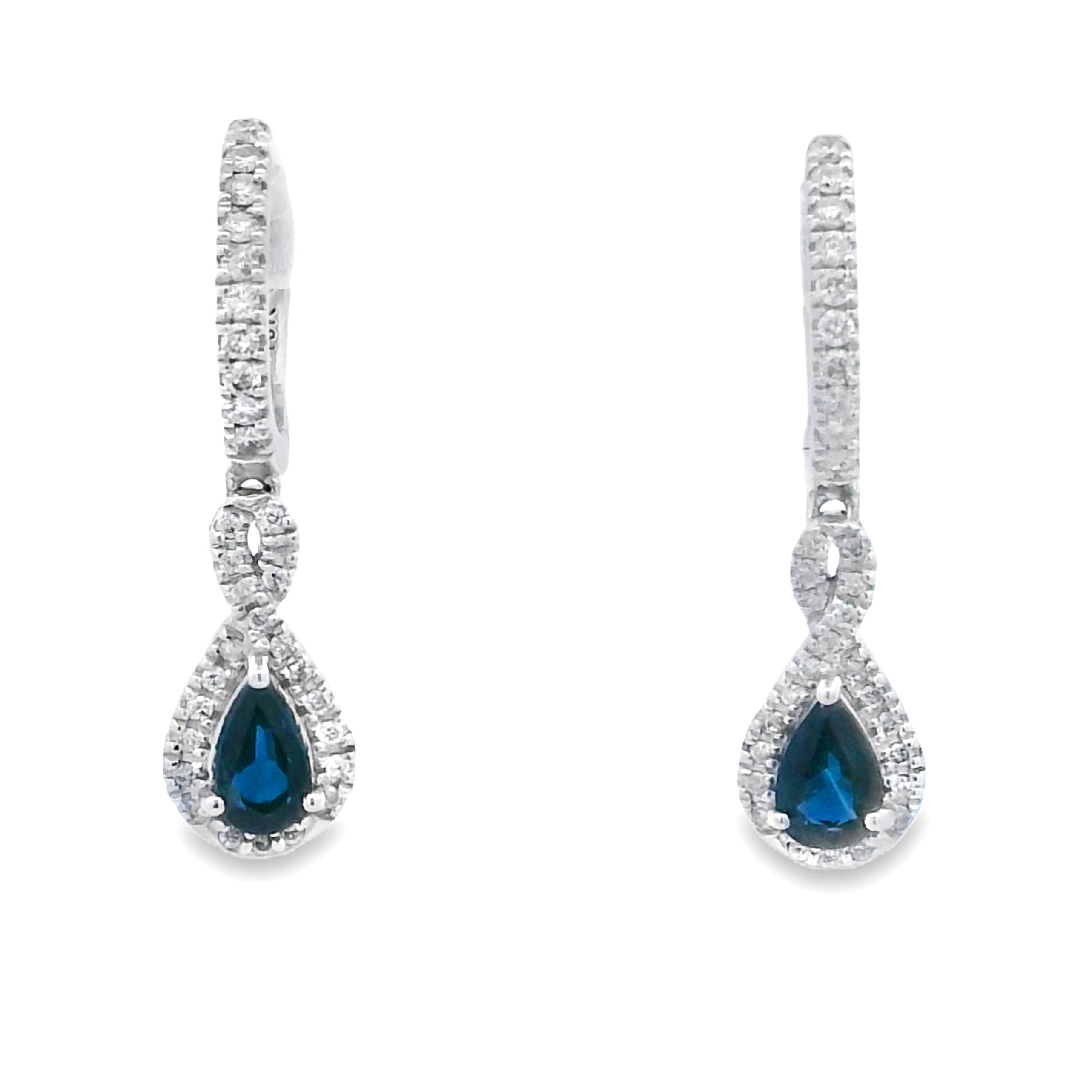 .80ct Sapphire Diamond Dangle Earrings 10KT White Gold on sale at MyriadMart