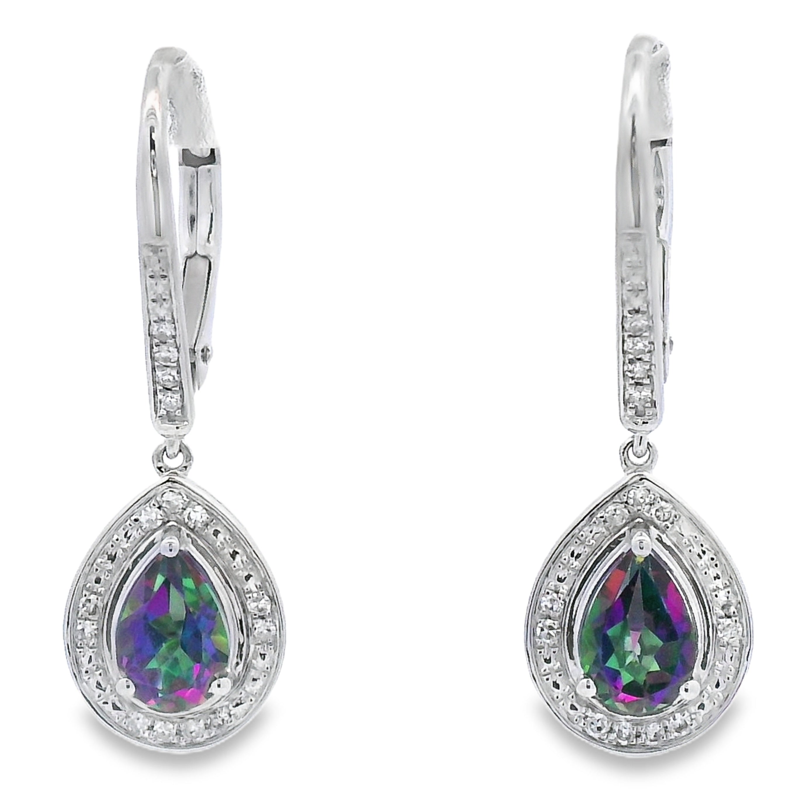 Mystic Fire Topaz Dangle Earrings 10KT White Gold on sale at MyriadMart