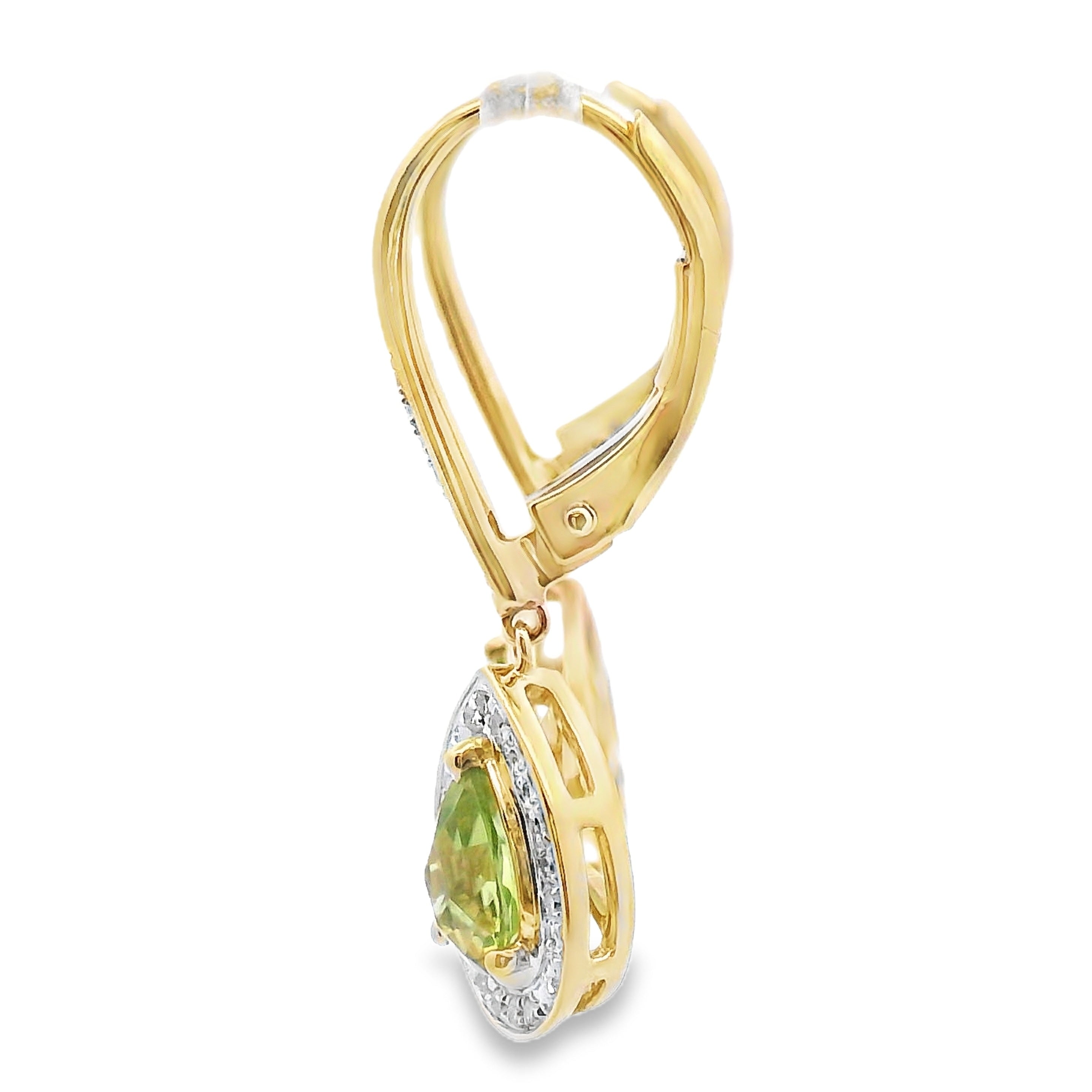 .96ct Peridot Diamond Dangle Earrings 10KT Yellow Gold on sale at MyriadMart