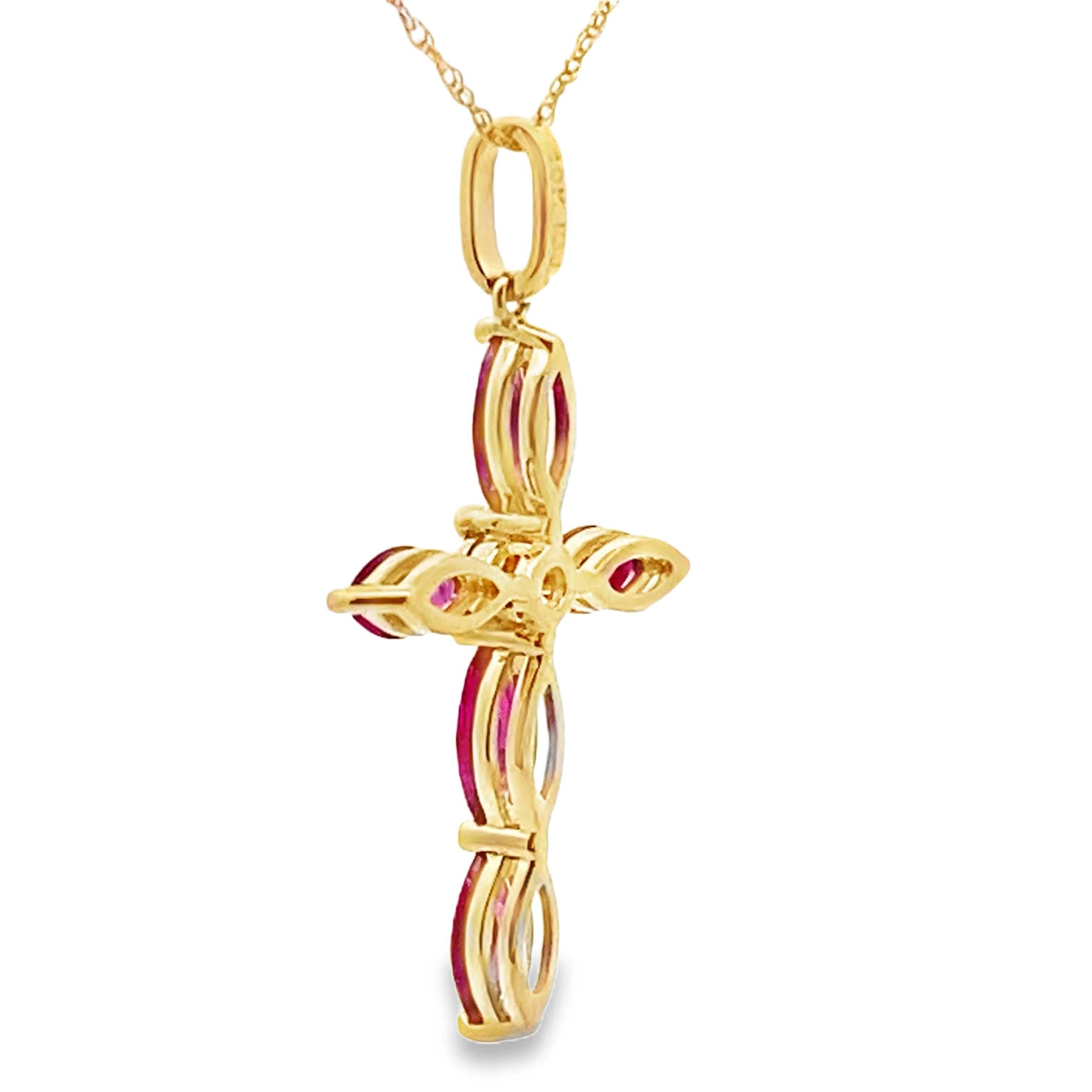 Ruby Diamond Cross Religious Pendant 10KT Yellow Gold on sale at MyriadMart
