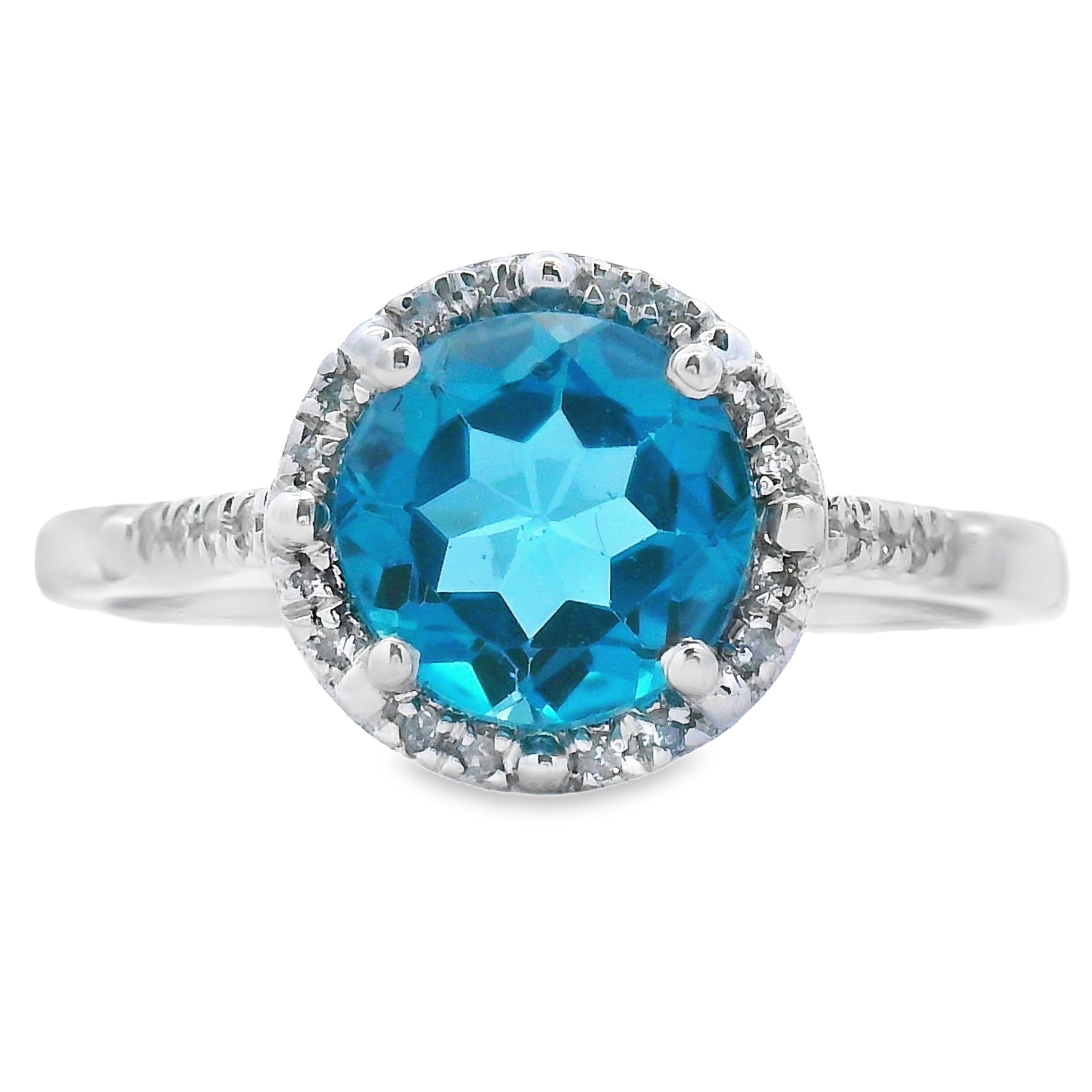 1.35ct London Blue Topaz Diamond Ring 10KT White Gold on sale at MyriadMart