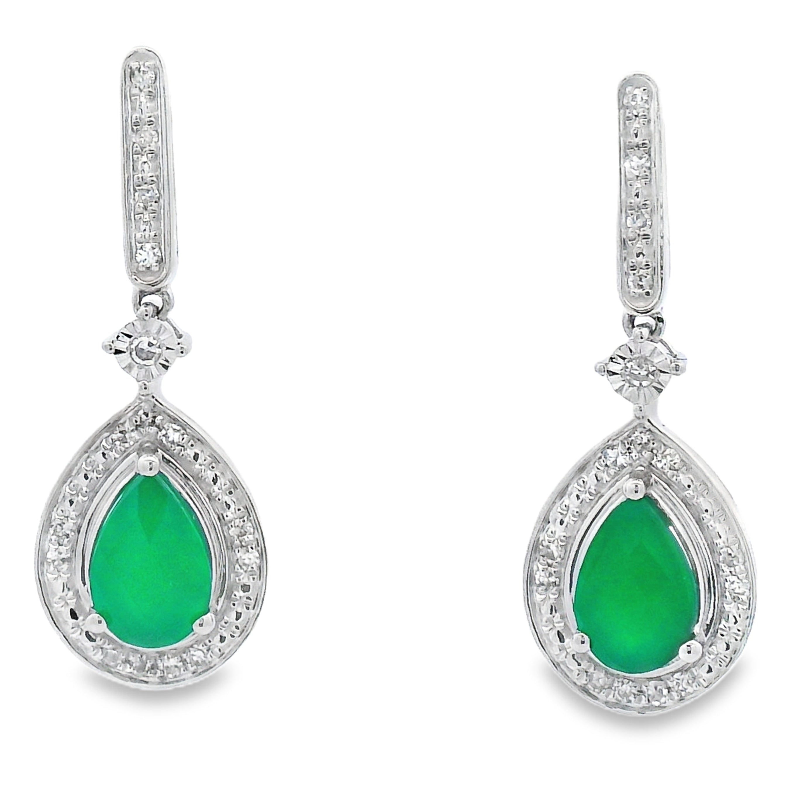 Chalcedony Diamond Dangle Earrings 10KT White Gold on sale at MyriadMart