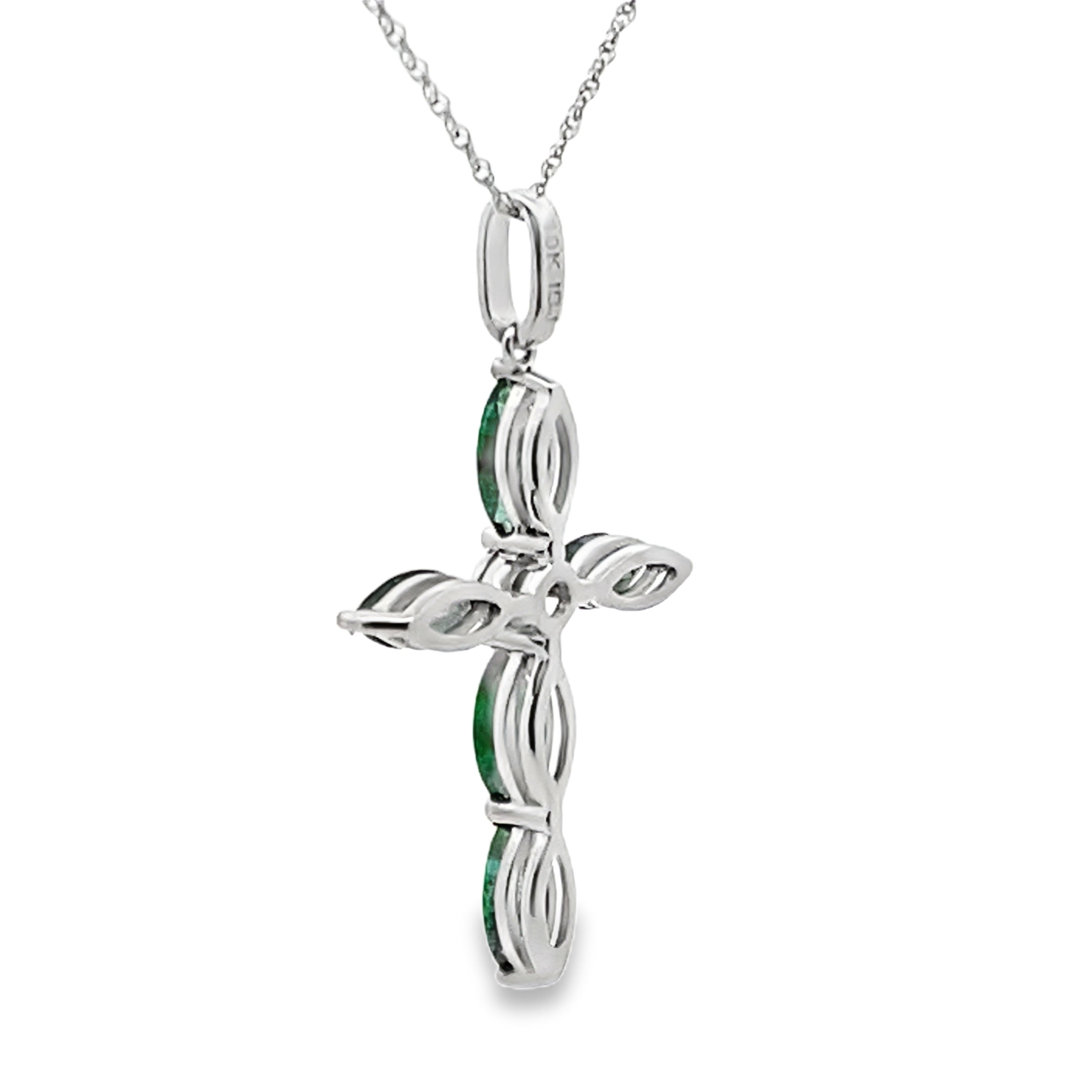 Emerald Diamond Cross Religious Pendant 10KT White Gold on sale at MyriadMart