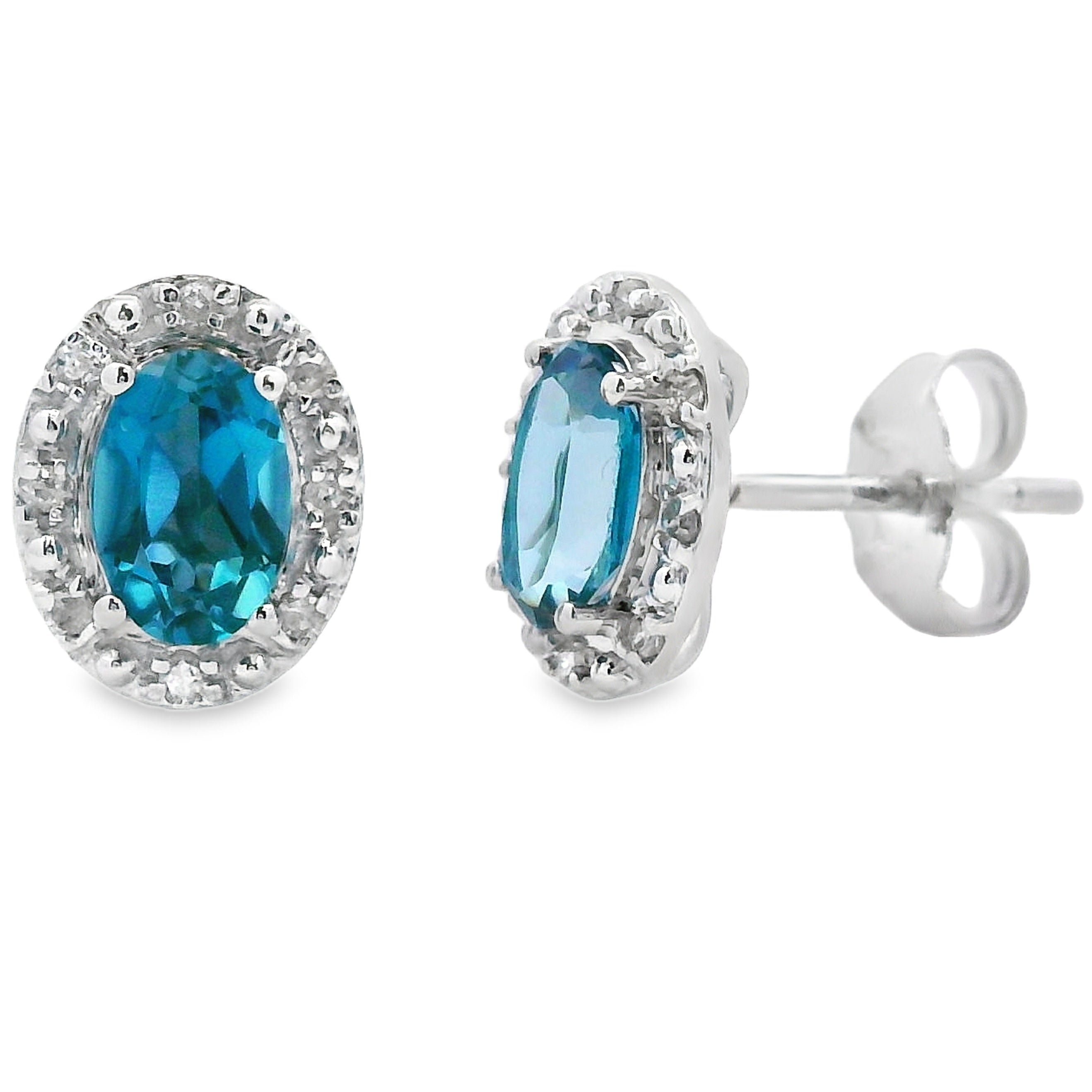 London Blue Topaz Diamond Earrings 10KT White Gold on sale at MyriadMart