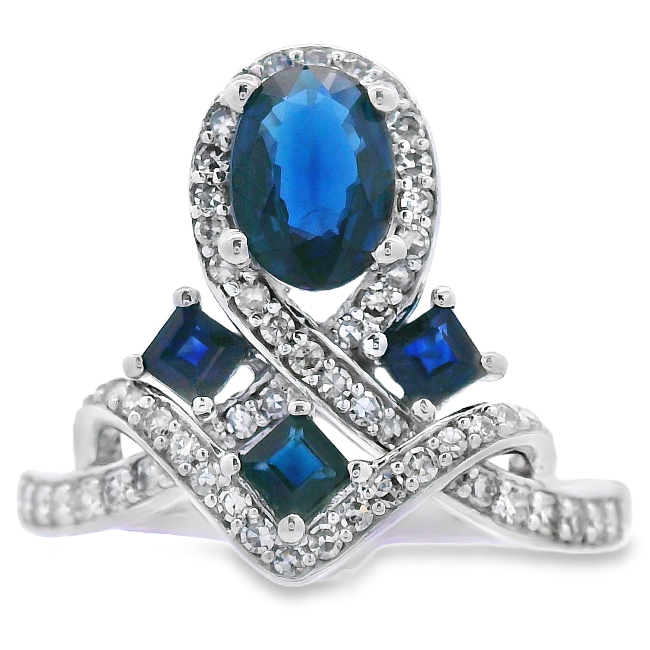 Natural 1.48ct Sapphire Diamond Ring 10KT White Gold on sale at MyriadMart