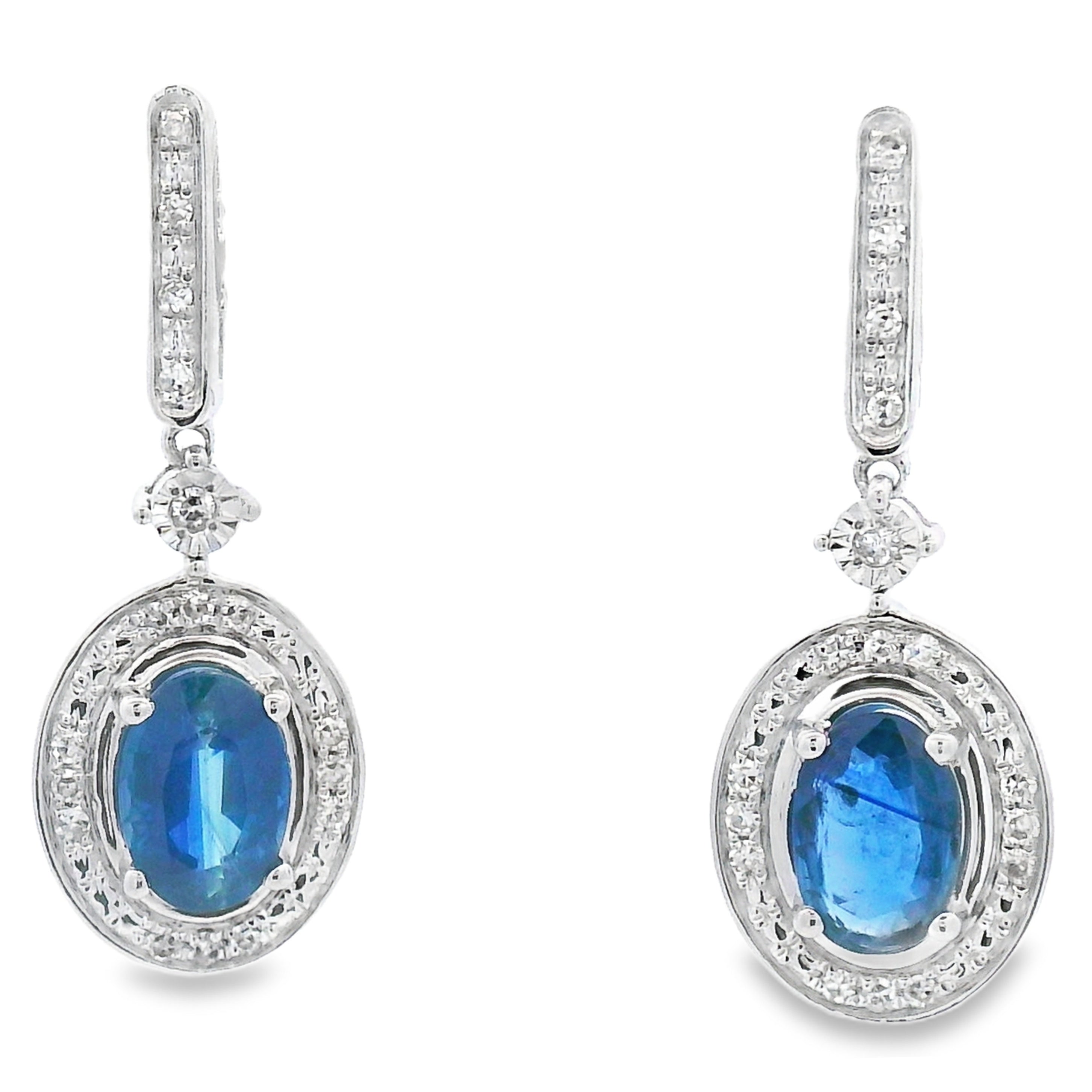 1.40ct Sapphire Diamond Dangle Earrings 10KT White Gold on sale at MyriadMart