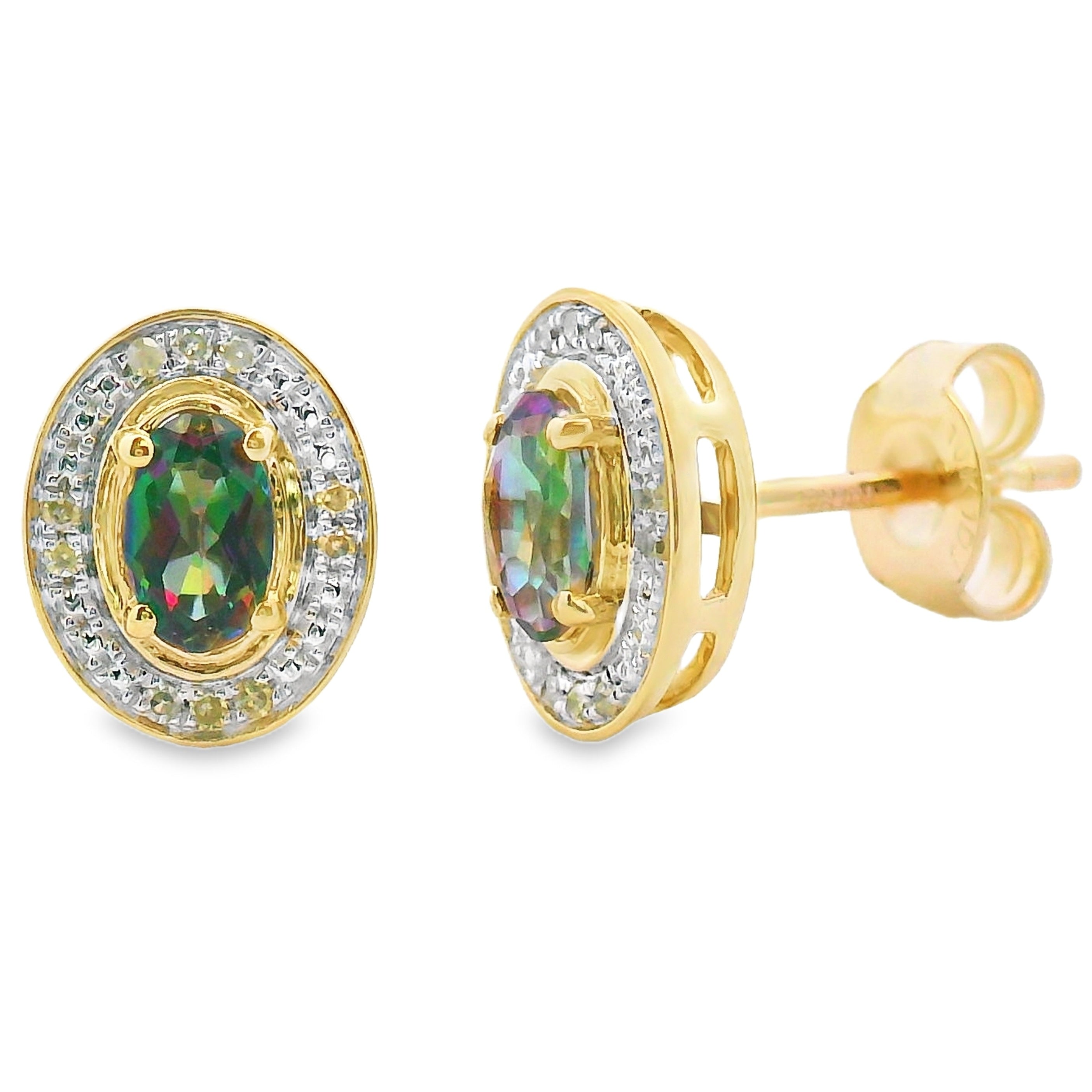 Mystic Fire Topaz Diamond Earrings 10KT Yellow Gold on sale at MyriadMart