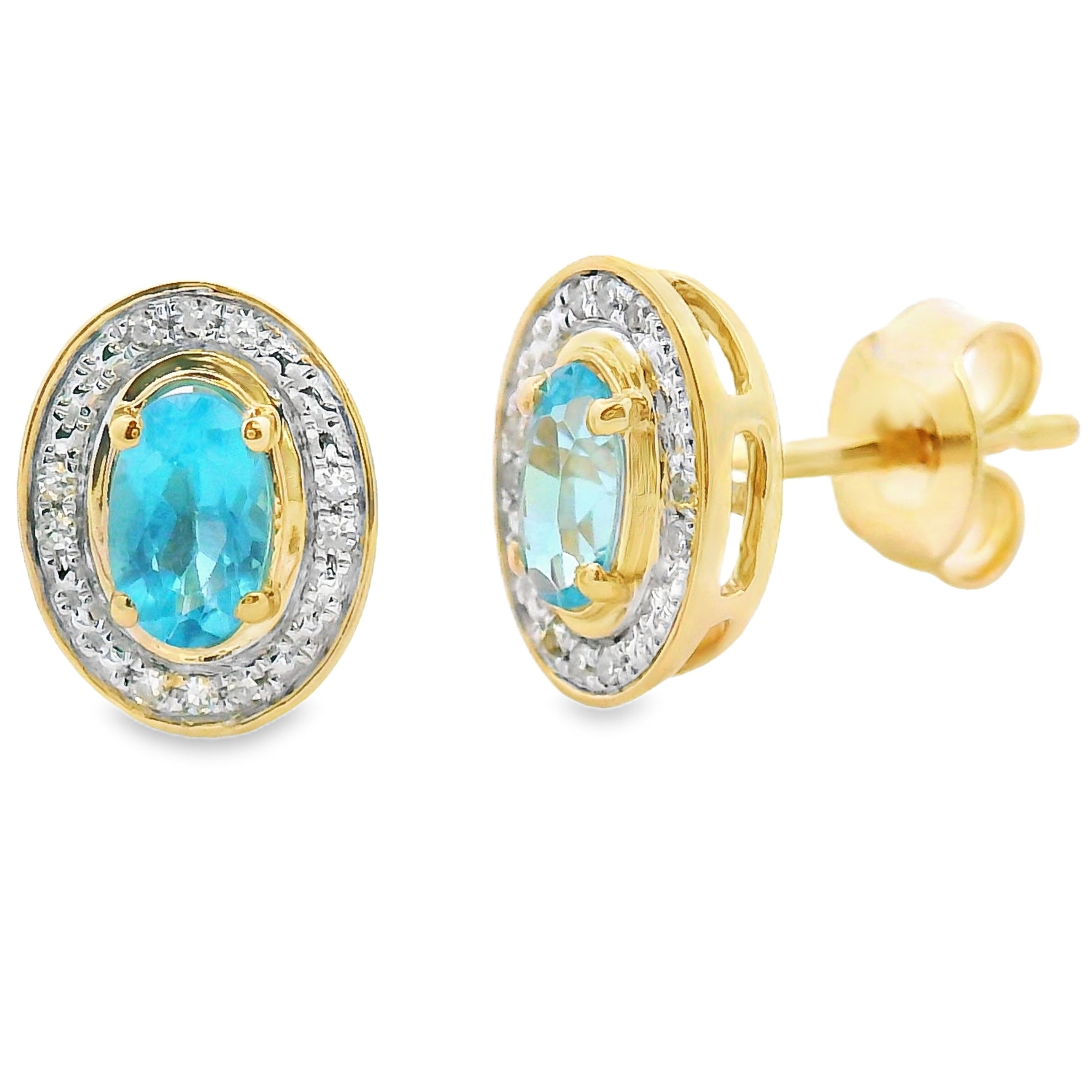.62ct Blue Topaz Diamond Earrings 10KT Yellow Gold on sale at MyriadMart