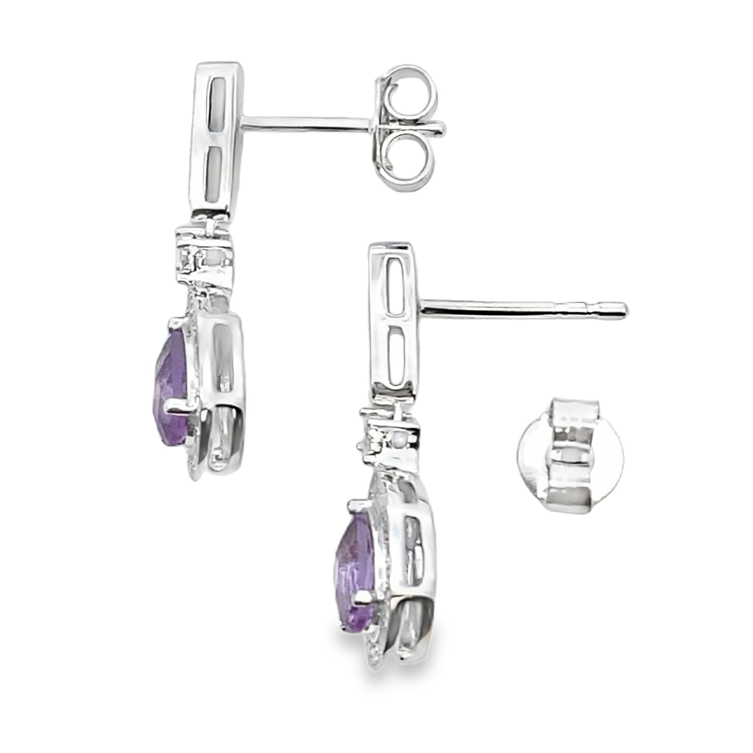 .88ct Amethyst Diamond Dangle Earrings 10KT White Gold on sale at MyriadMart
