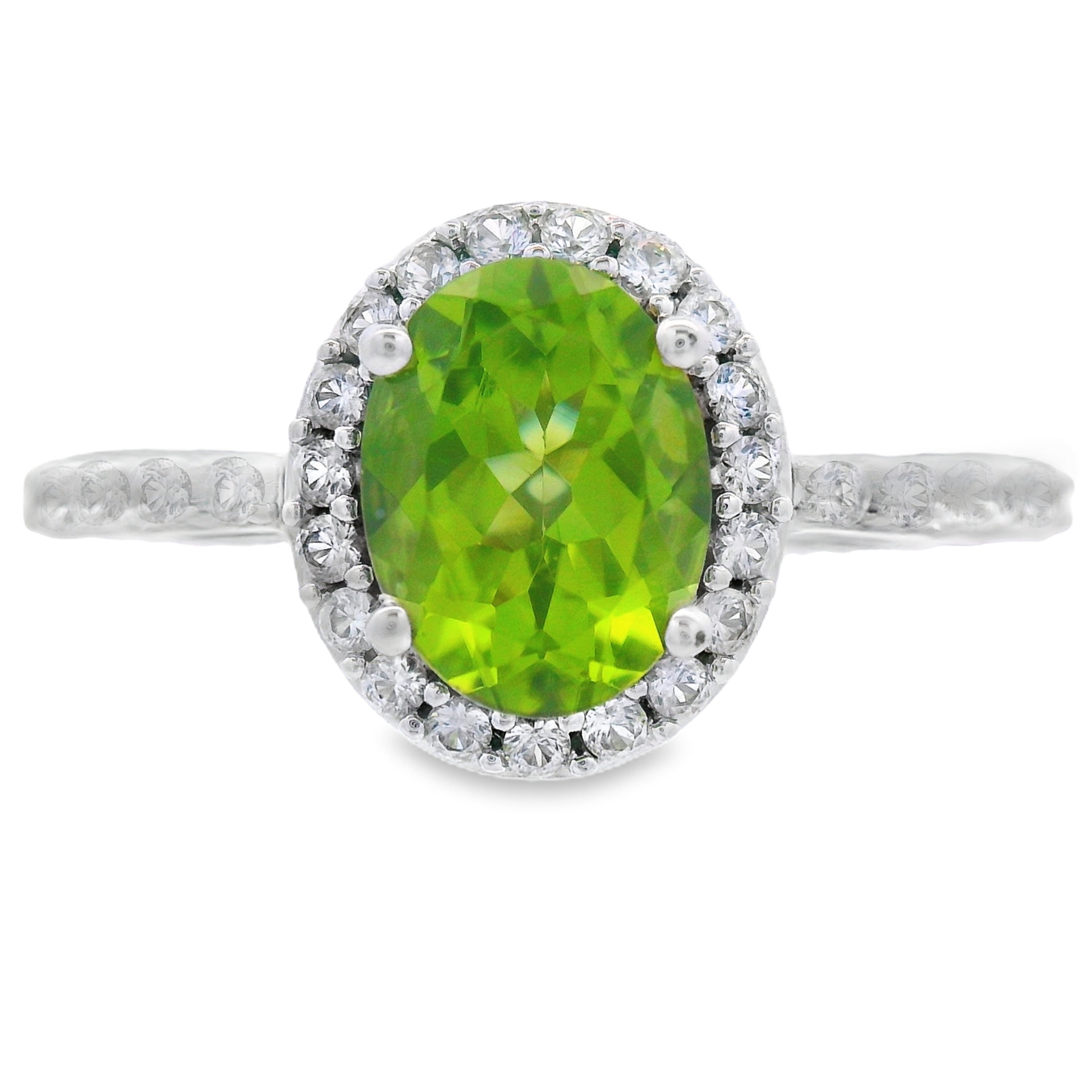 Peridot Created Sapphire Ring Sterling Silver on sale at MyriadMart