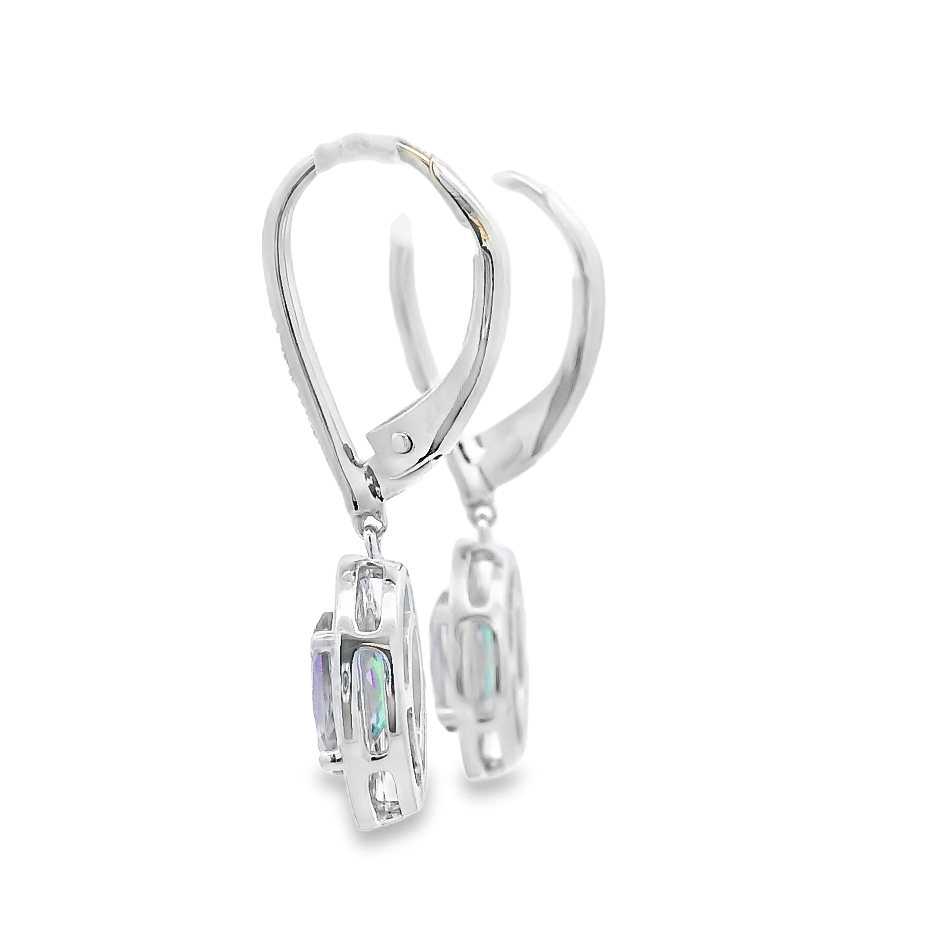 .89ct Mystic Fire Topaz Dangle Earrings 10KT White Gold on sale at MyriadMart