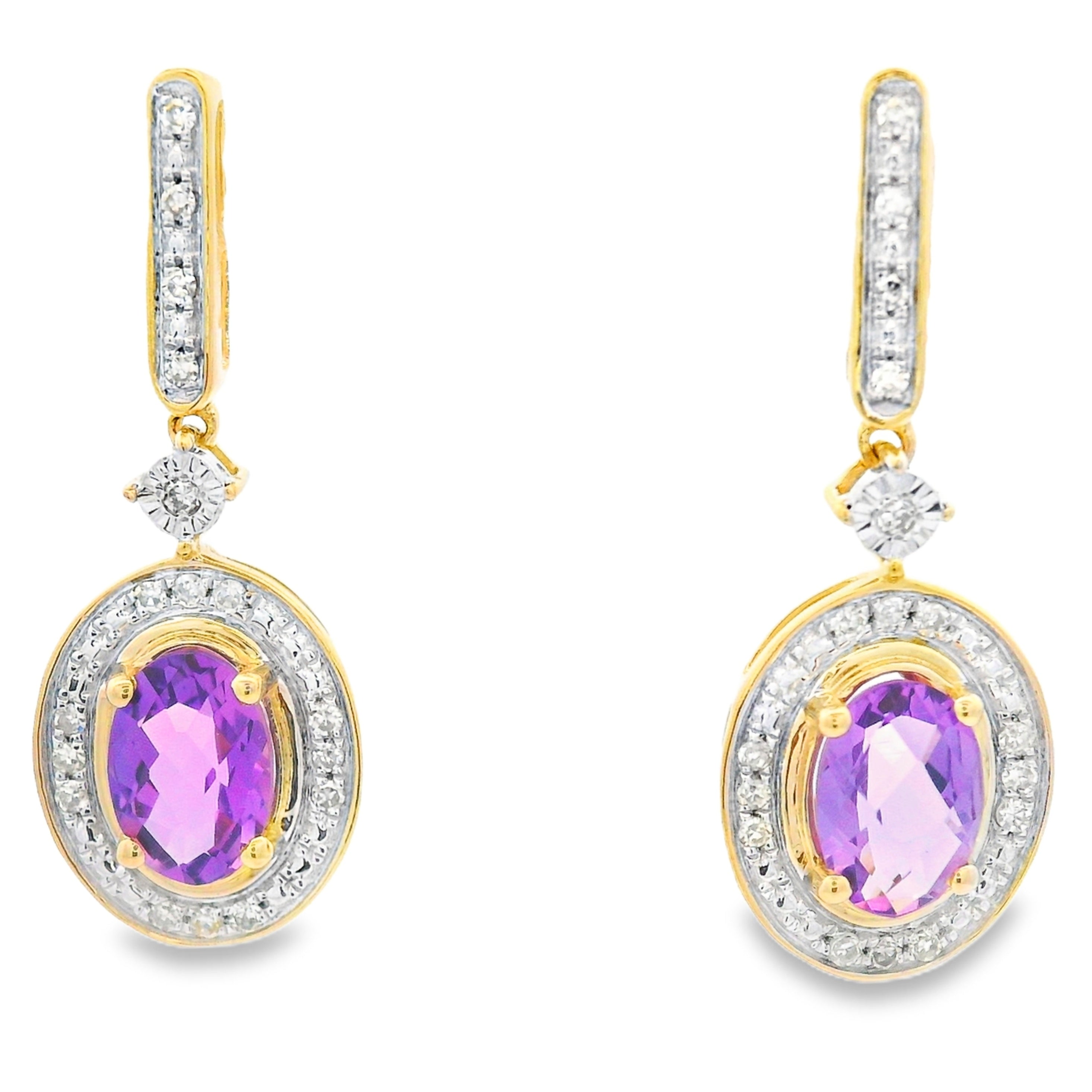 .93ct Amethyst Diamond Dangle Earrings 10KT Yellow Gold on sale at MyriadMart