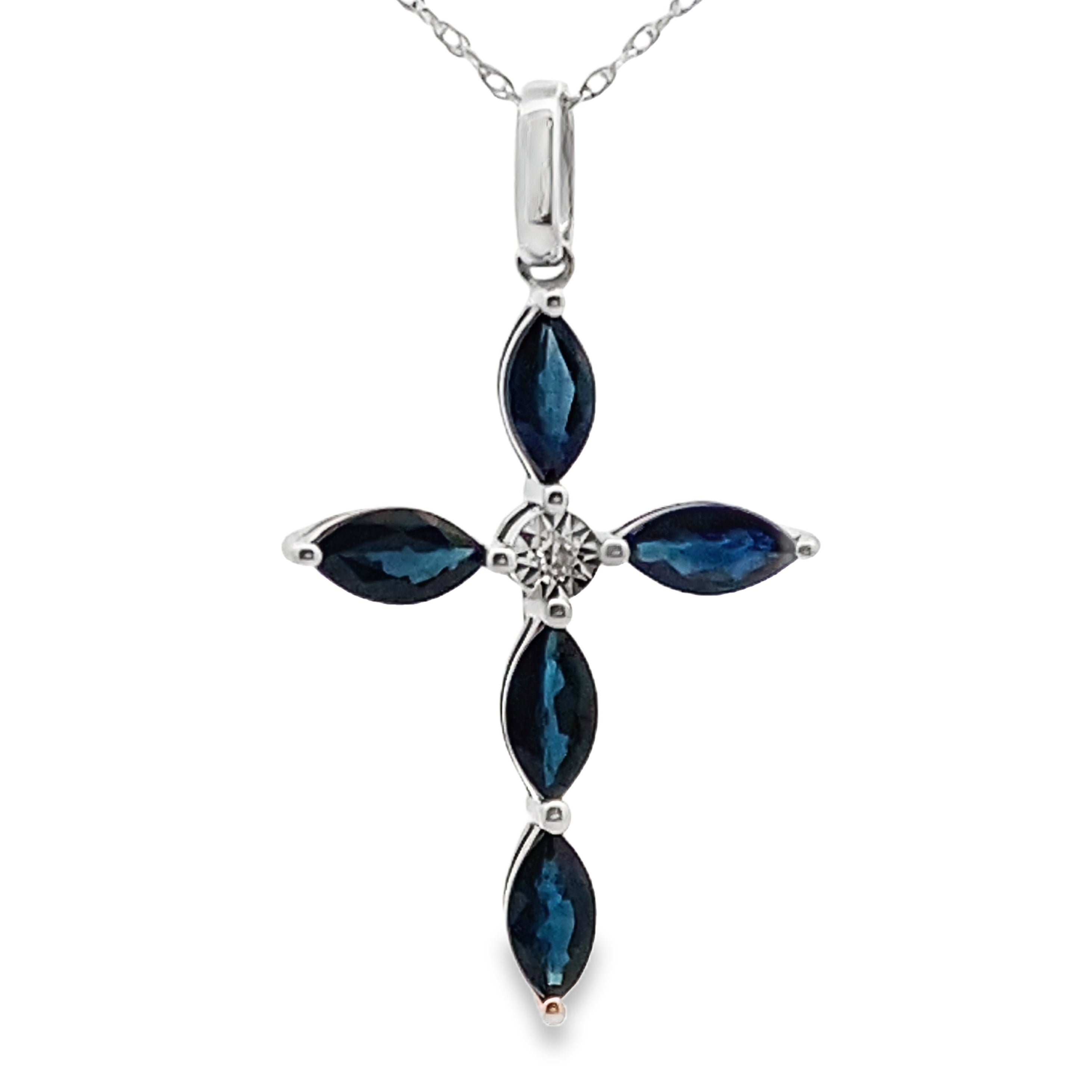 1.73ct Sapphire Cross Religious Pendant 10KT White Gold on sale at MyriadMart