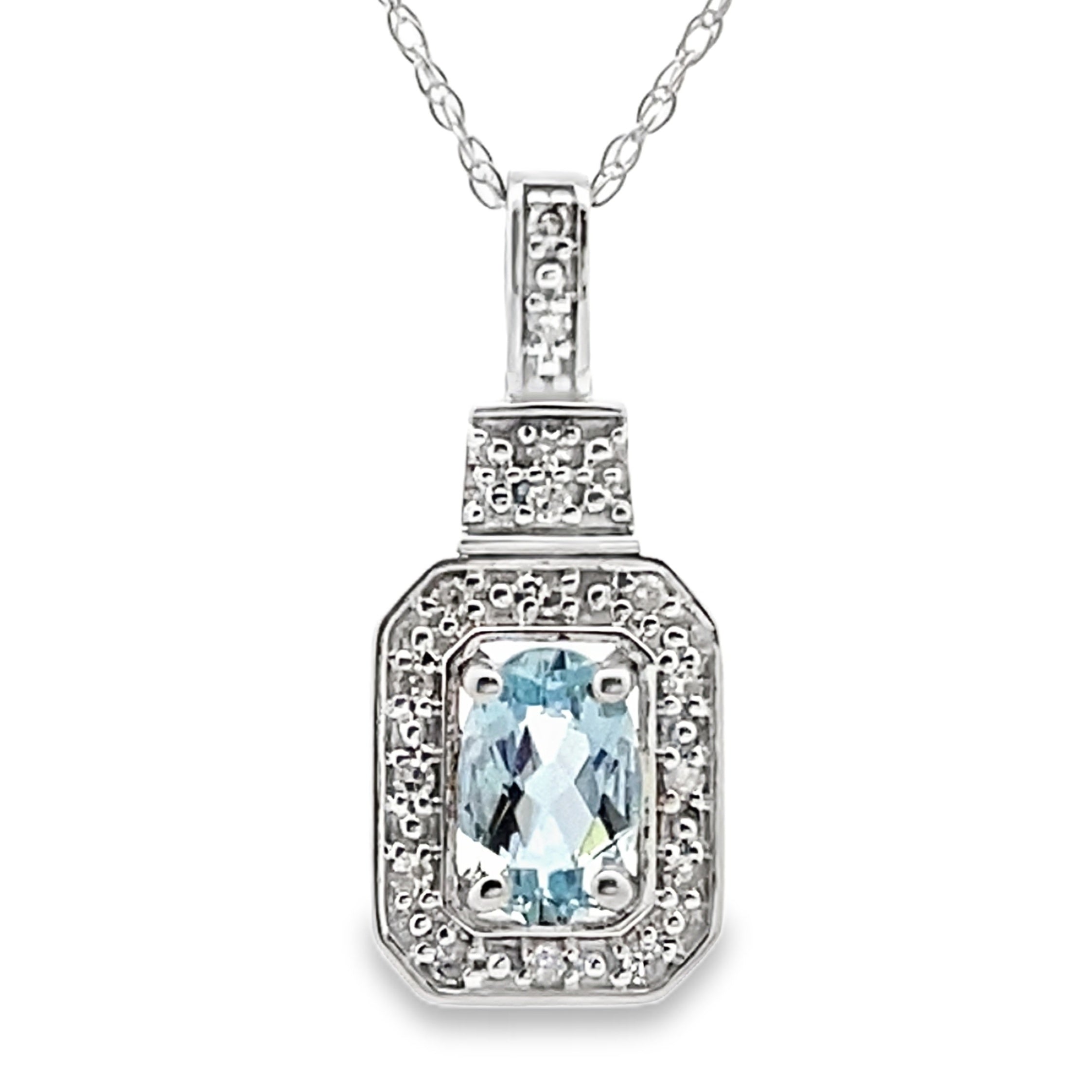 Aquamarine Diamond Fashion Pendants 10KT White Gold on sale at MyriadMart