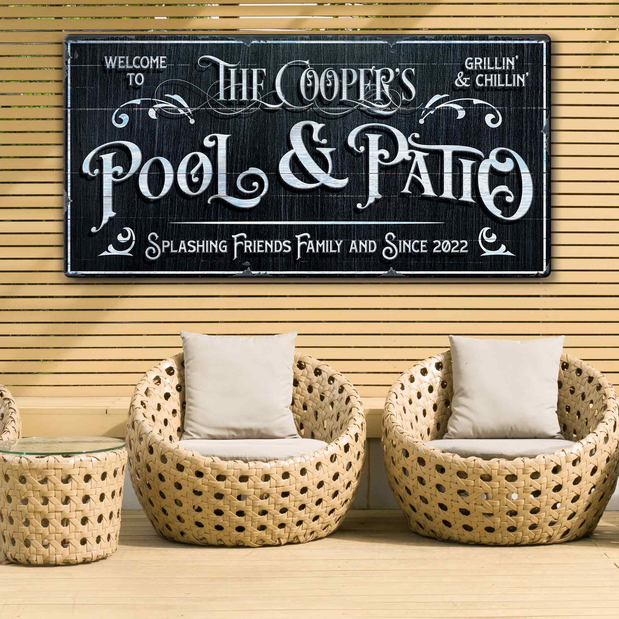 Personalized Pool Sign Black and White on sale at MyriadMart