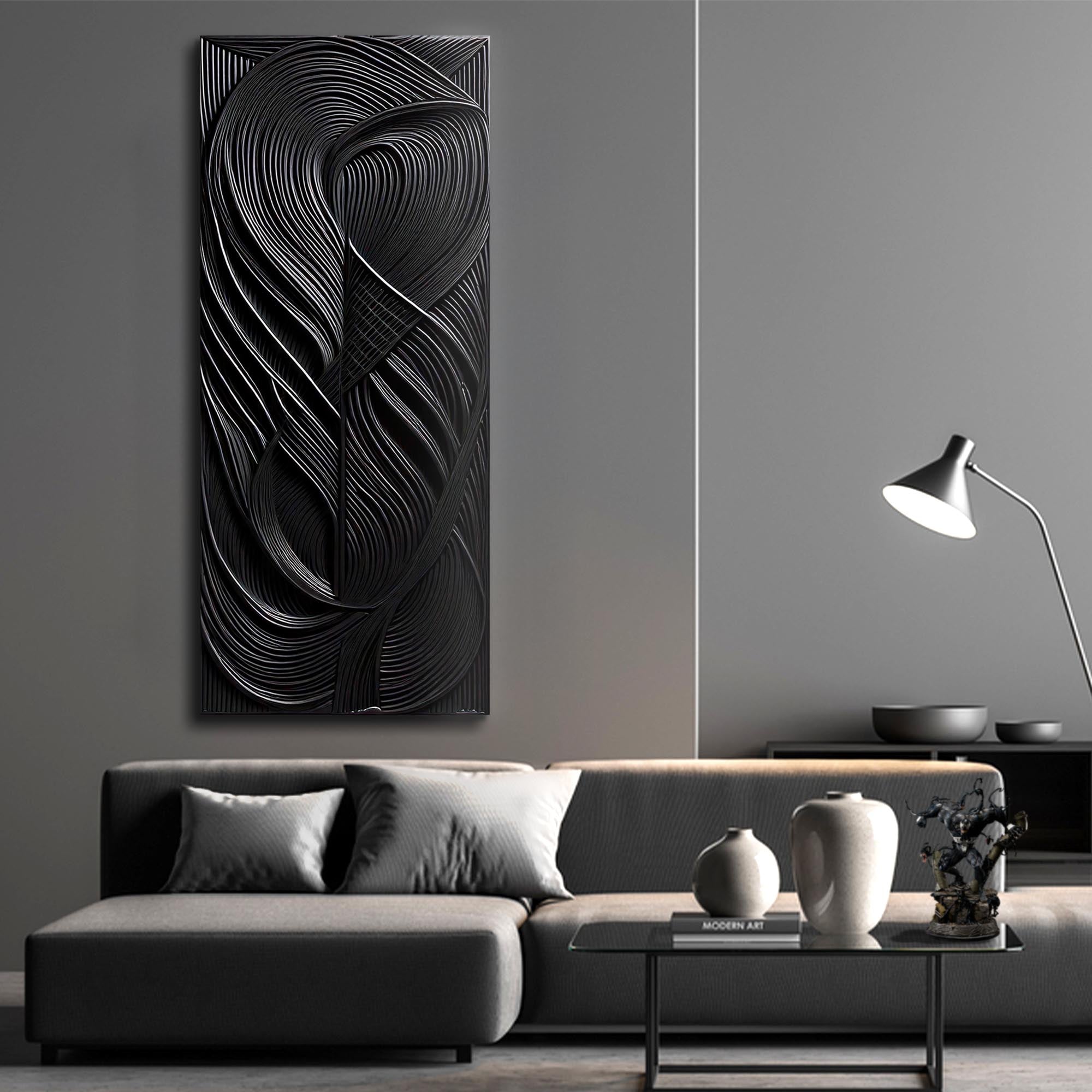 Modern Black Waves Wall Art on sale at MyriadMart