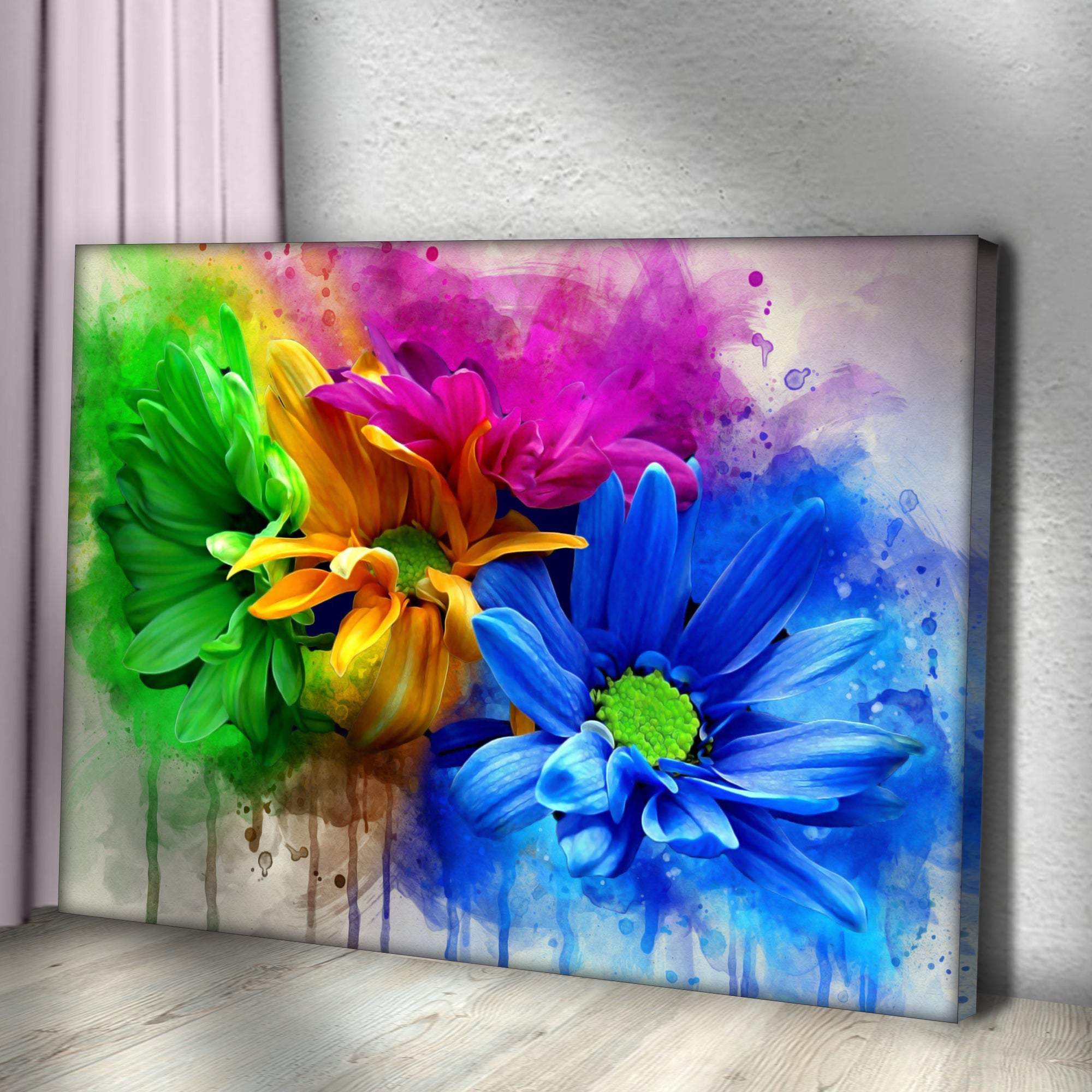 Watercolor Daisies Canvas Wall Art on sale at MyriadMart
