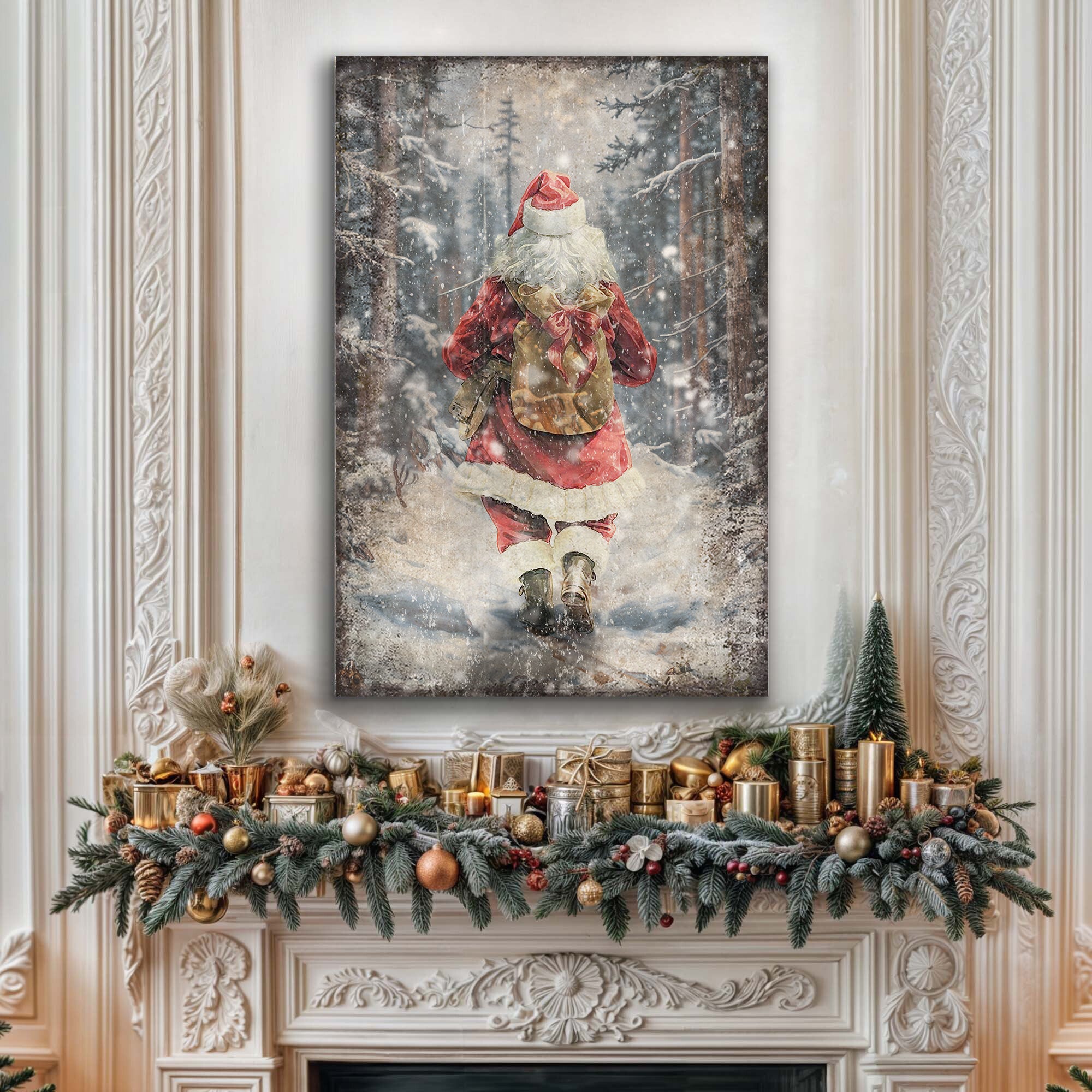 Vintage Santa Claus in Winter Forest Christmas Wall Art II on sale at MyriadMart