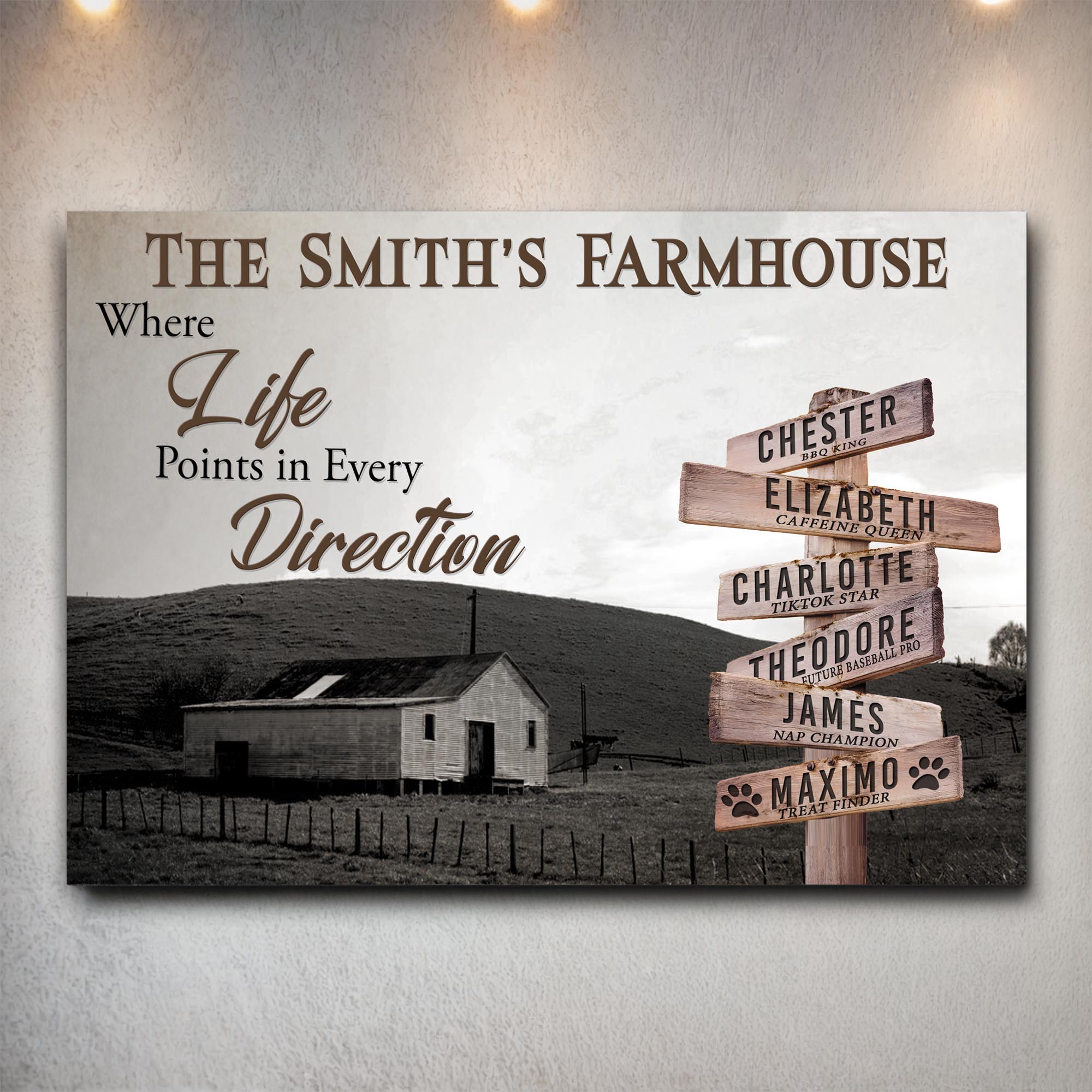 Where Life Points In Every Direction Family Farmhouse Names Sign on sale at MyriadMart