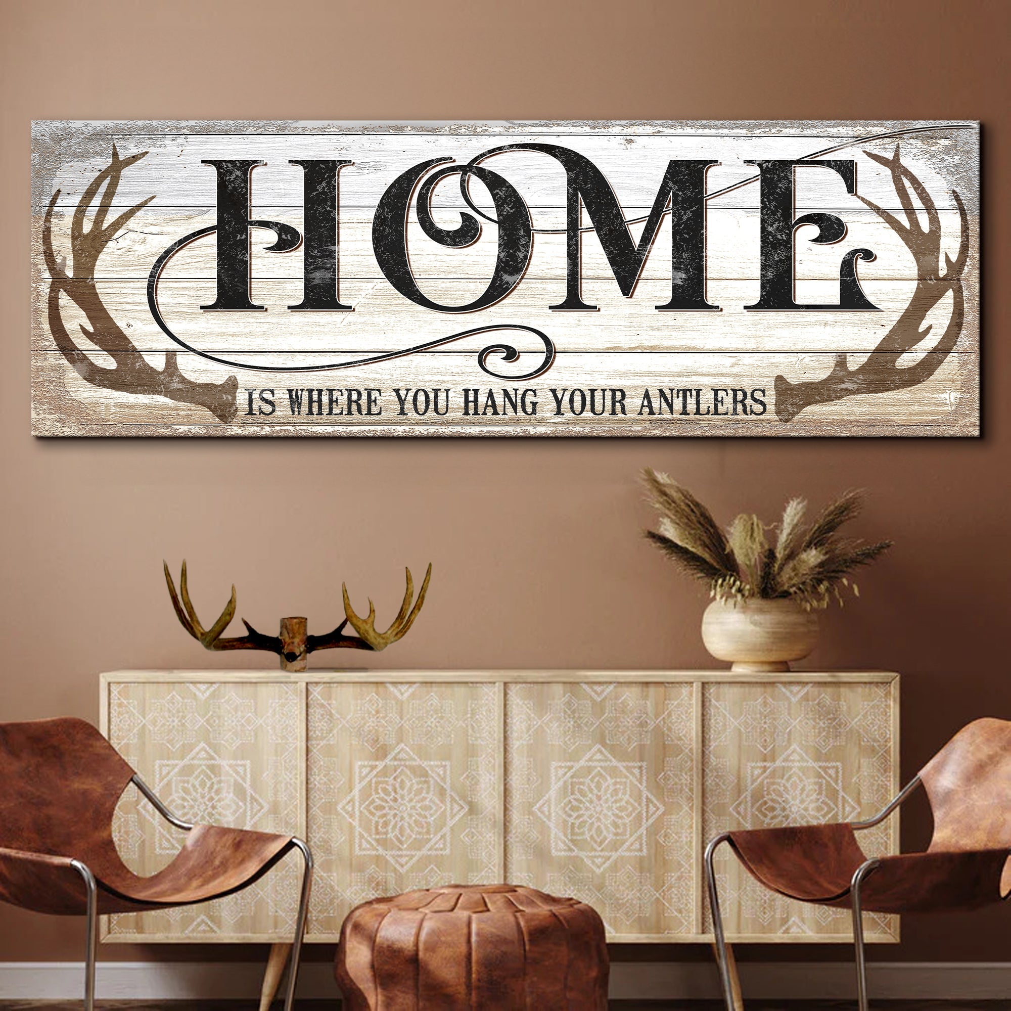 Home Is Where You Hang Your Antlers Sign II on sale at MyriadMart