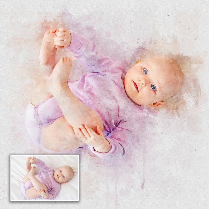 Newborn Baby Watercolor Portrait Custom Wall Art on sale at MyriadMart