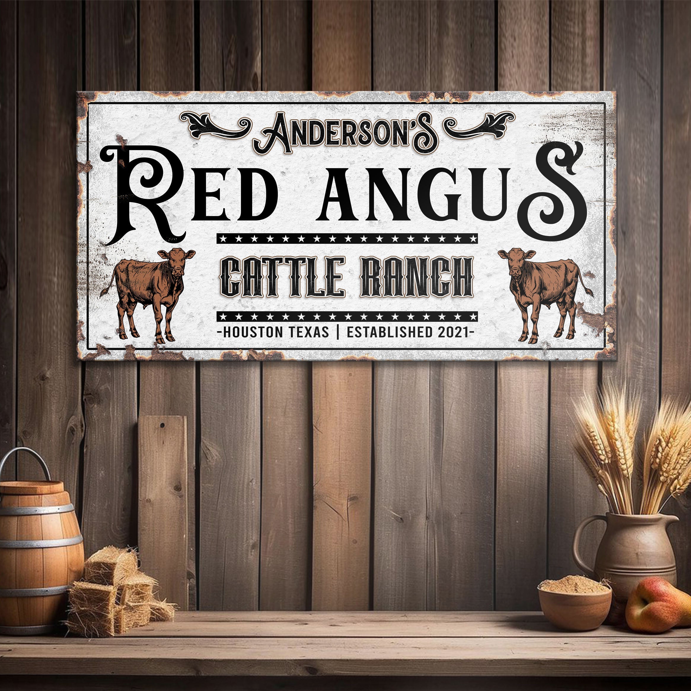 Personalized Red Angus Cattle Sign on sale at MyriadMart
