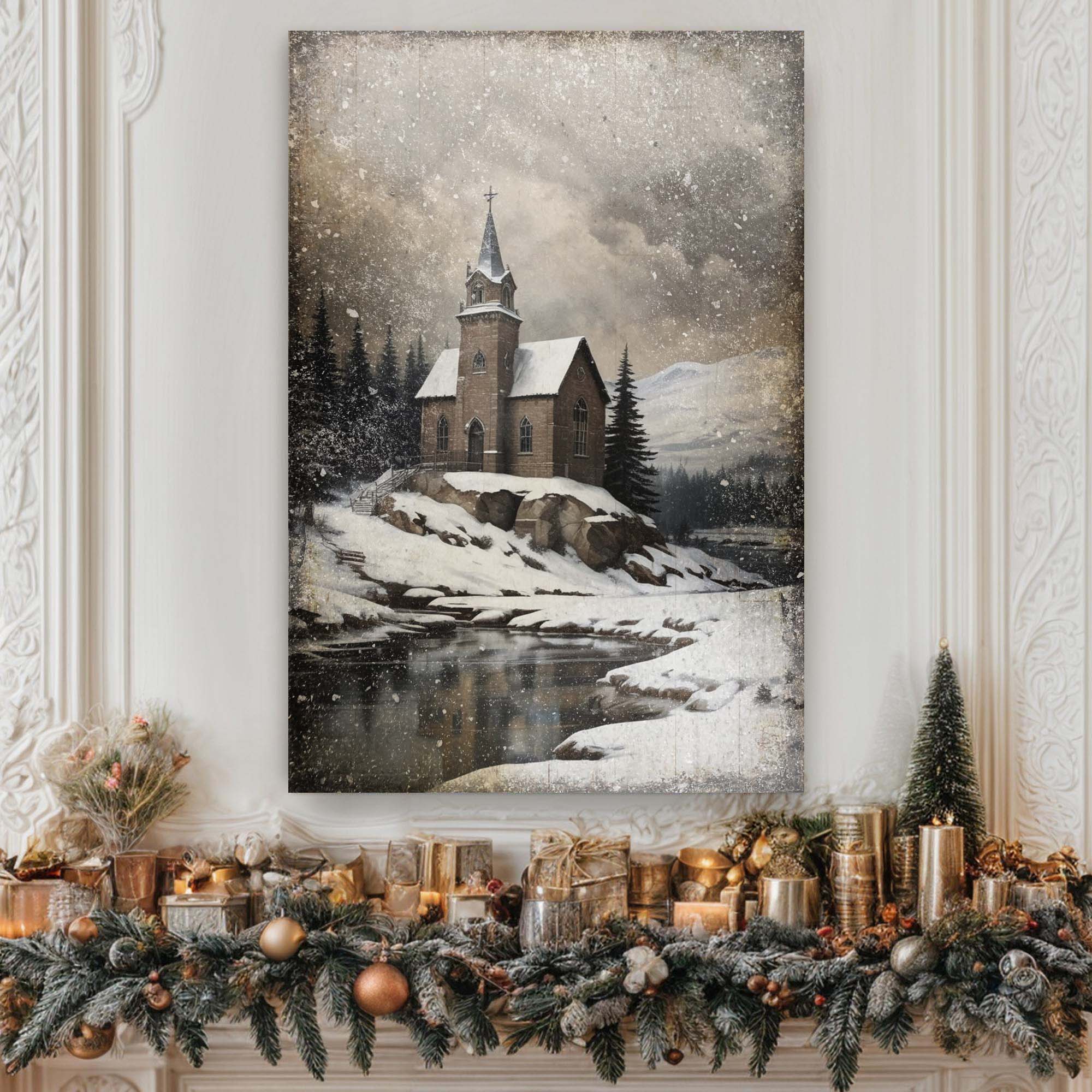 Vintage Church Christmas Wall Art II on sale at MyriadMart