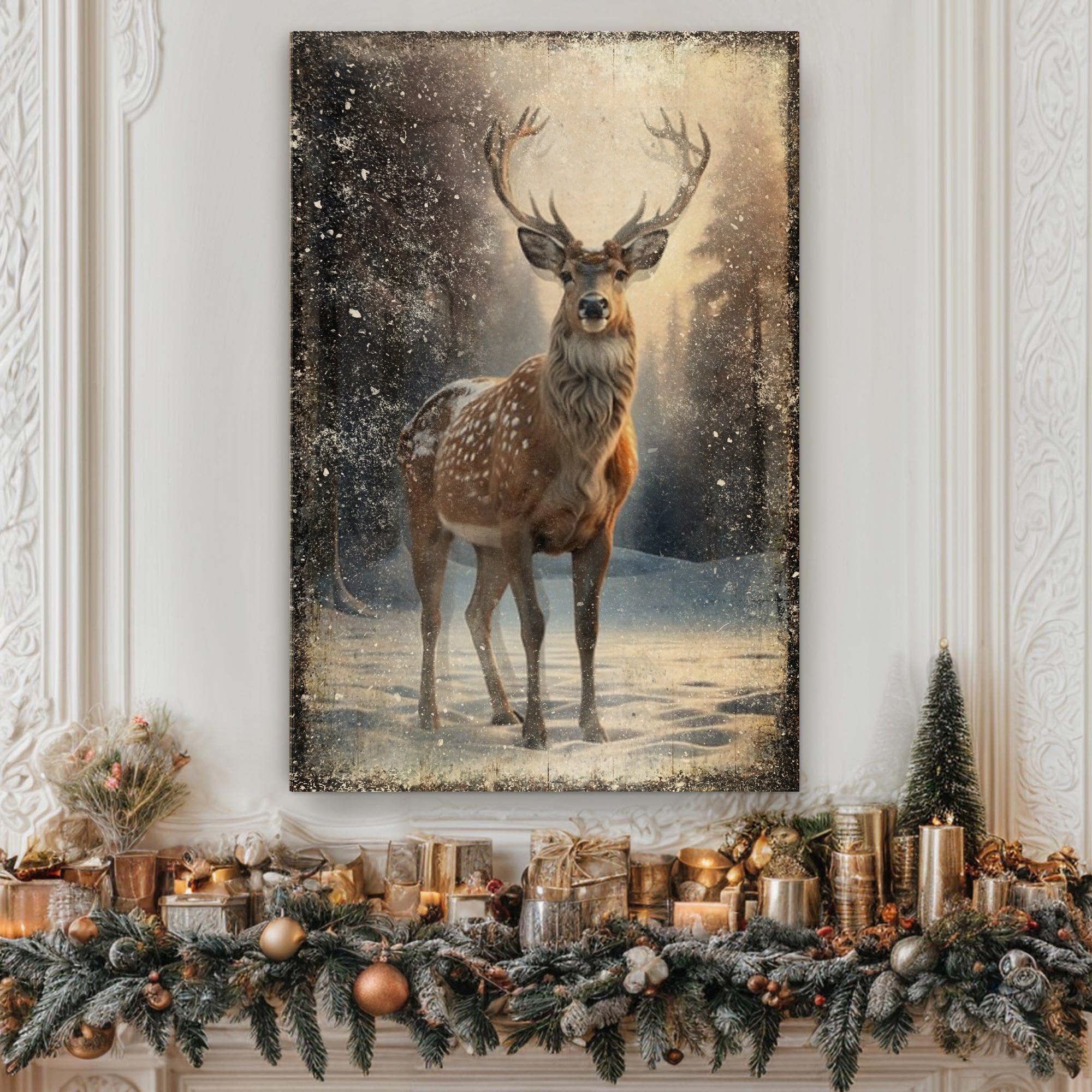 Vintage Winter Deer Christmas Wall Art IV on sale at MyriadMart