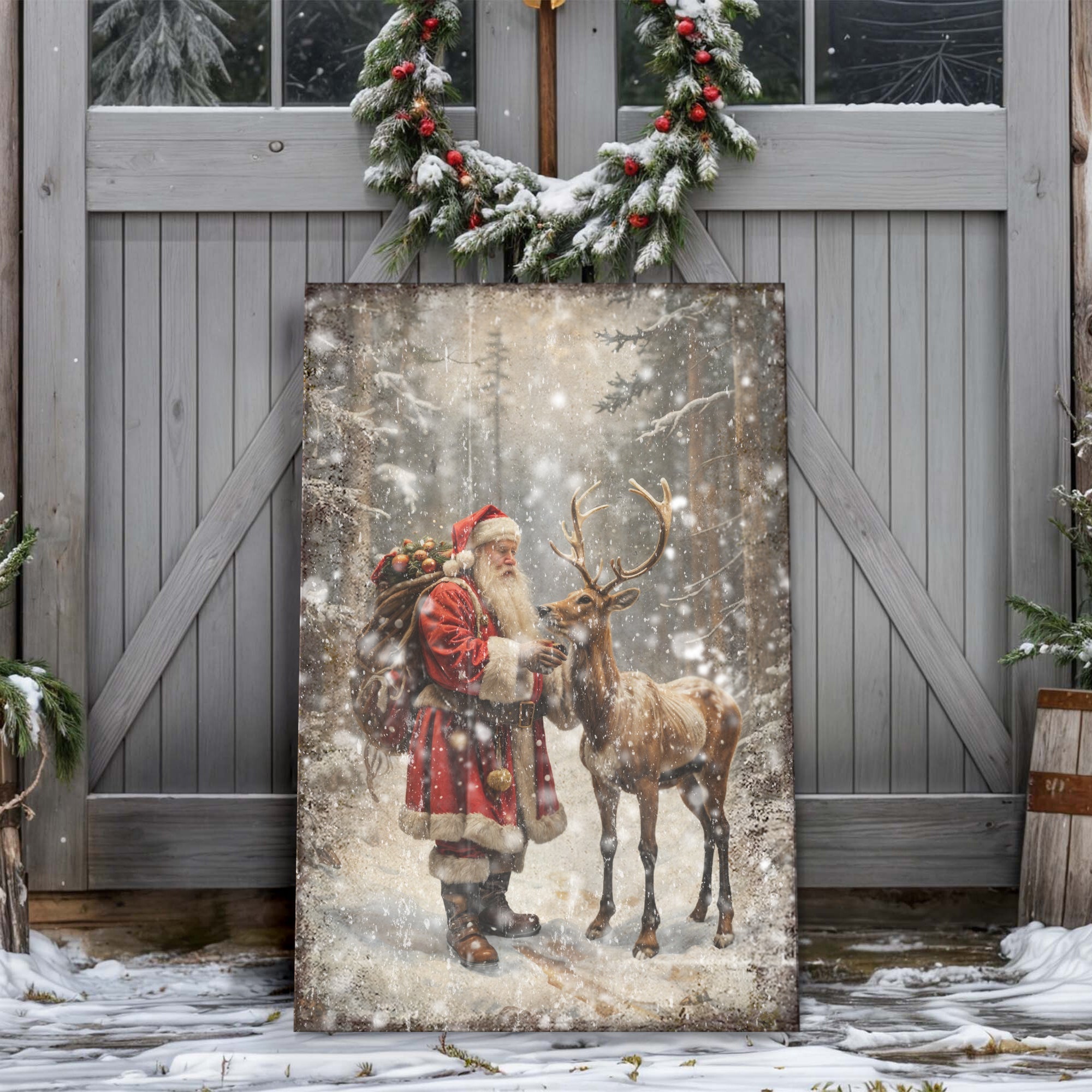 Vintage Woodland Santa Christmas Wall Art II on sale at MyriadMart