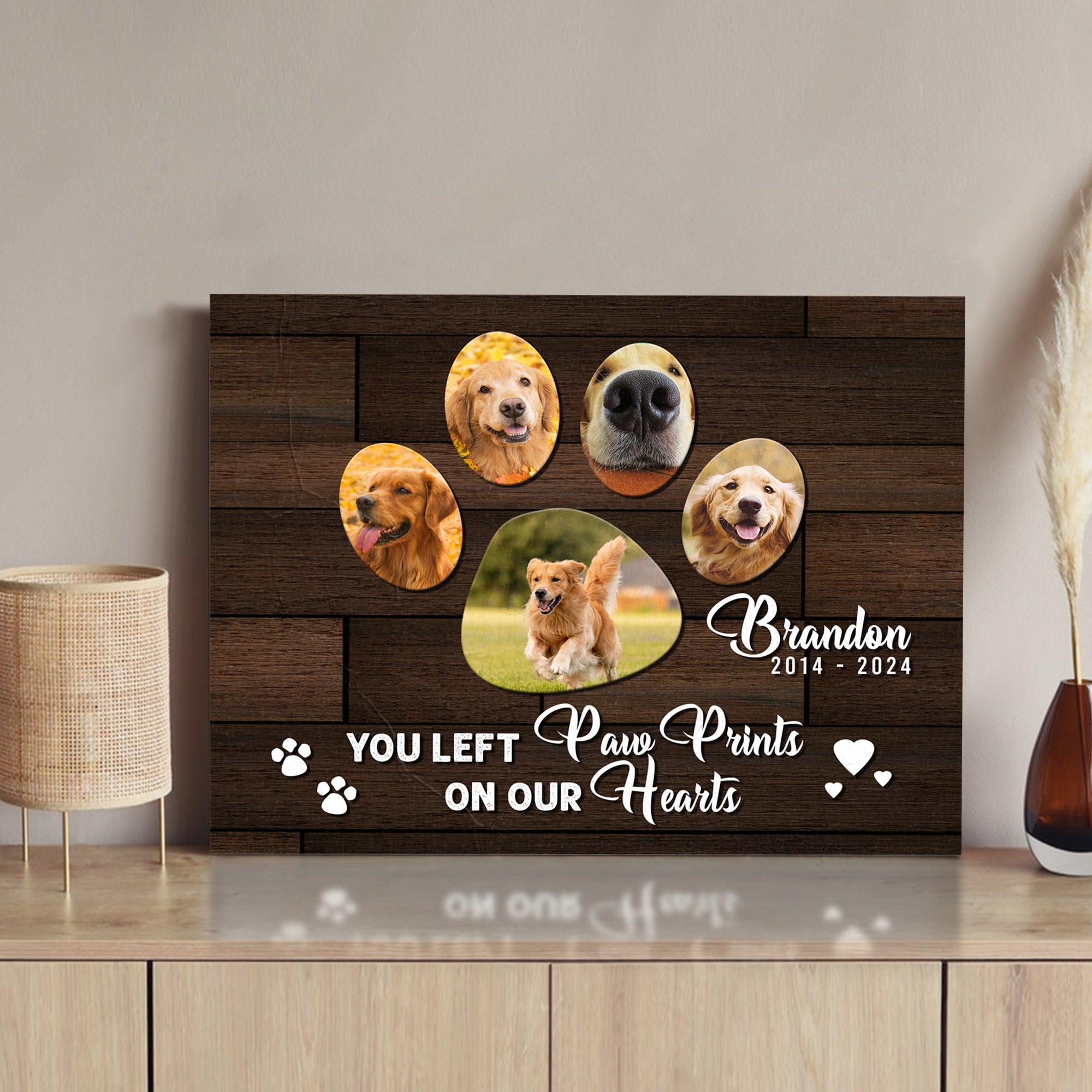 Pet Memorial Sign You Left Paw Prints On Our Hearts on sale at MyriadMart