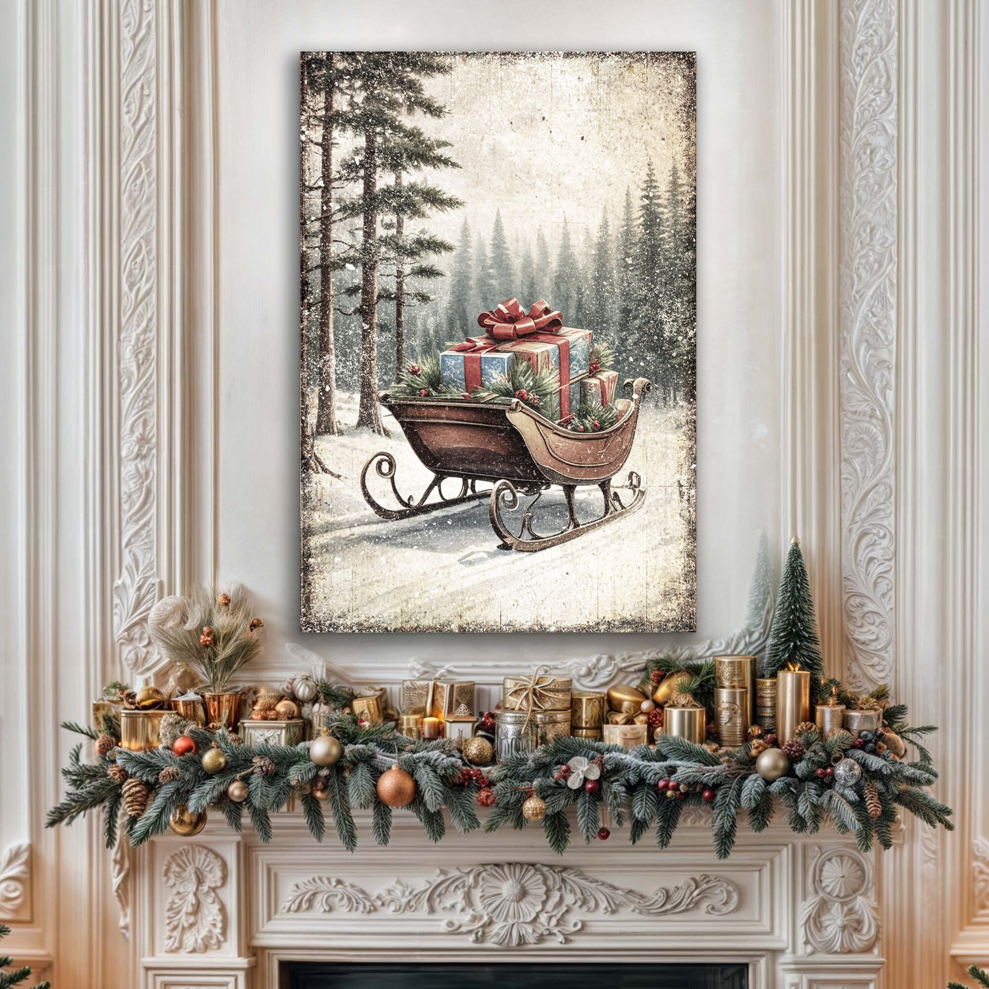 Vintage Christmas Sleigh Sled Wall Art III on sale at MyriadMart