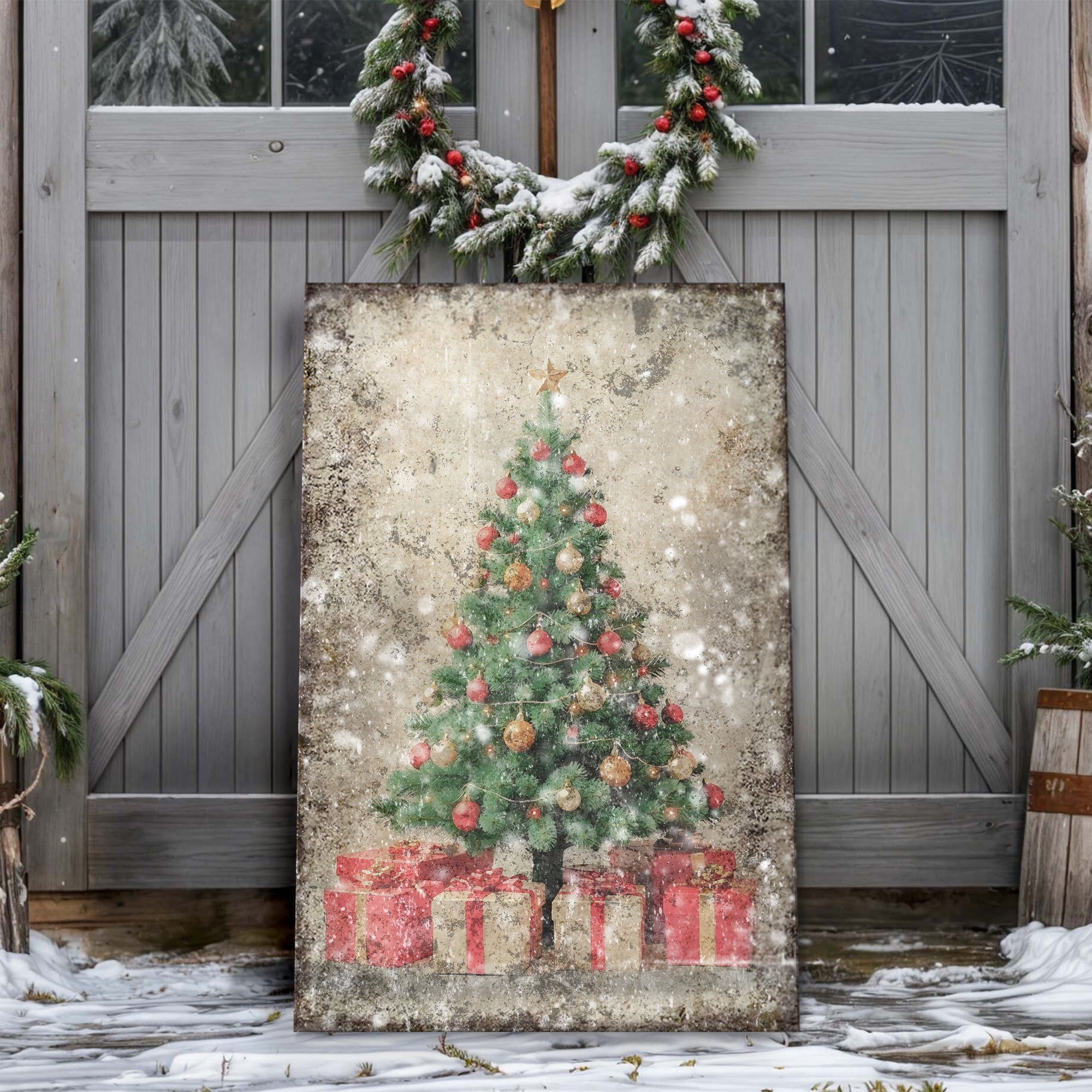 Vintage Christmas Tree With Gifts Wall Art III on sale at MyriadMart