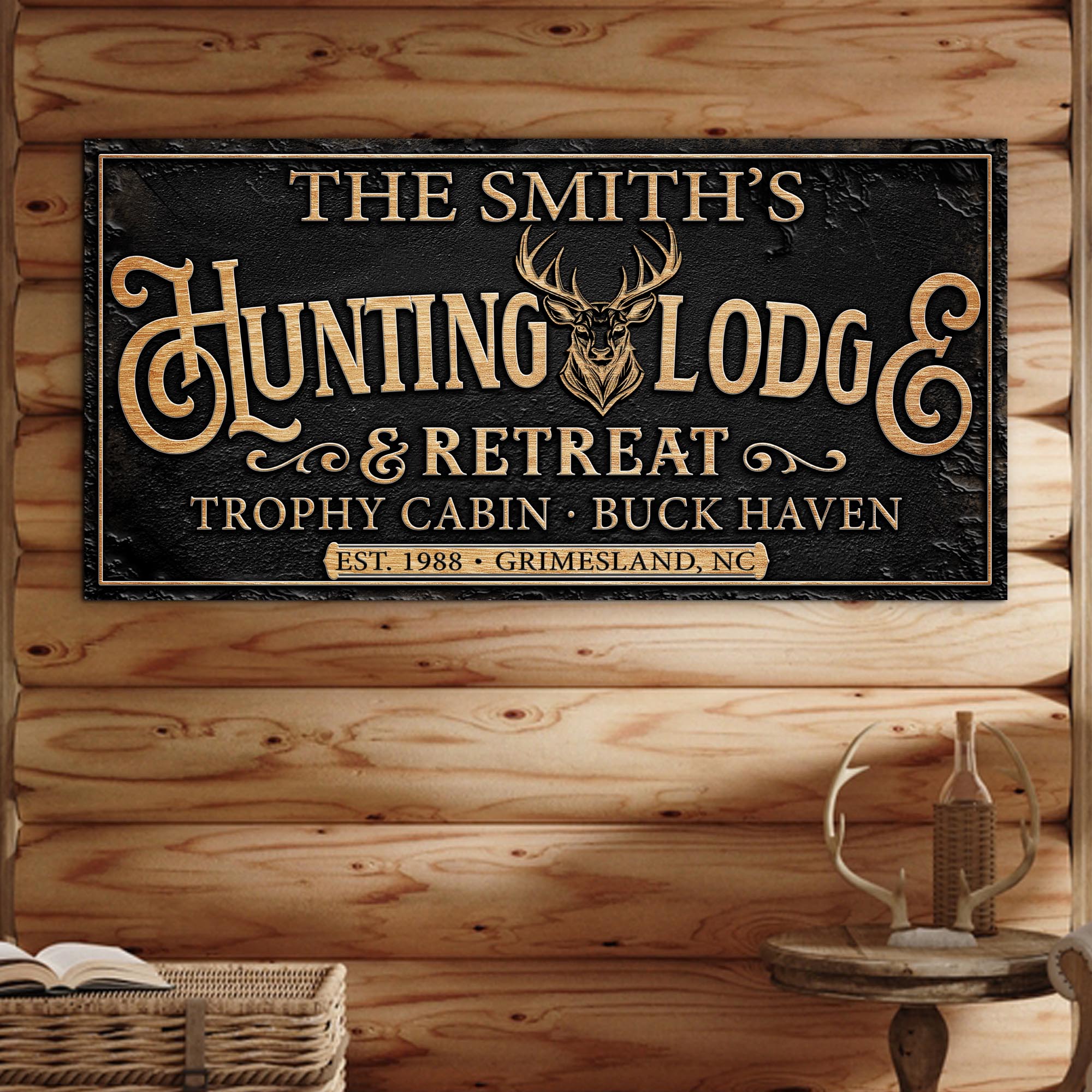 Family Hunting Lodge Retreat Sign on sale at MyriadMart